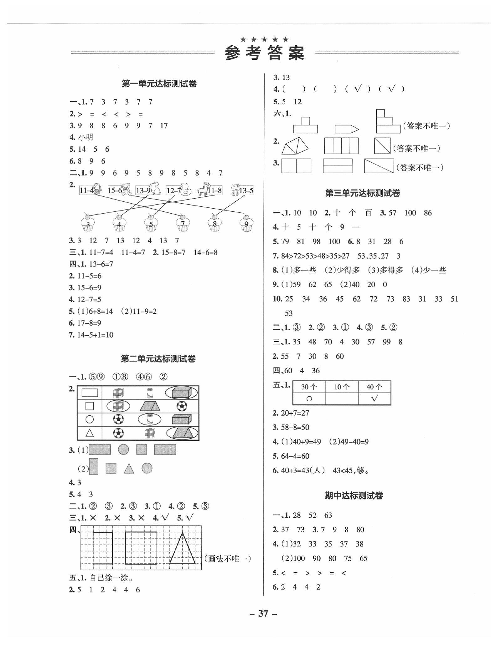 2020年小學(xué)學(xué)霸作業(yè)本三年級(jí)數(shù)學(xué)下冊(cè)蘇教版 參考答案第1頁