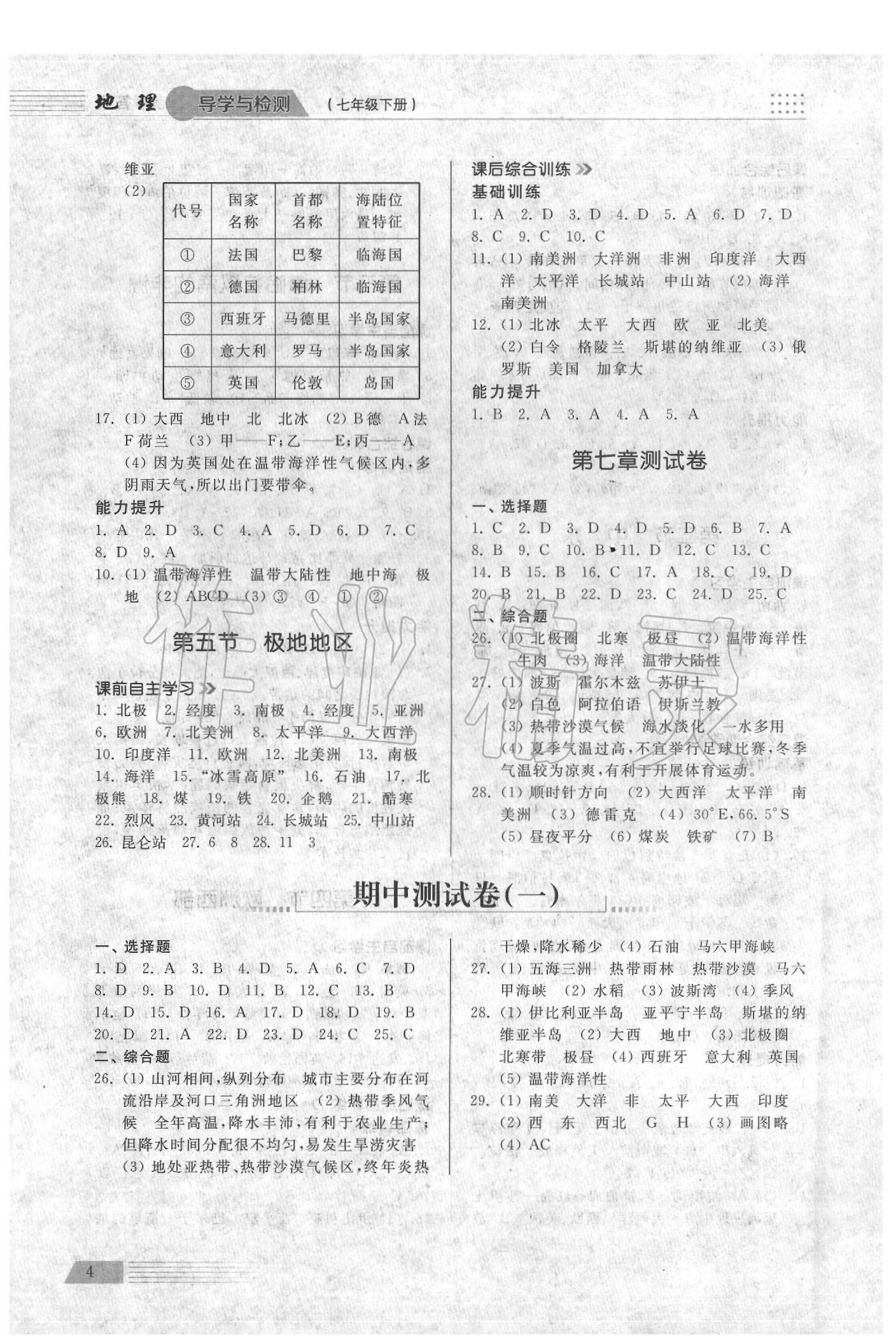 2020年導(dǎo)學(xué)與檢測(cè)七年級(jí)地理下冊(cè)商務(wù)星球版 參考答案第3頁(yè)