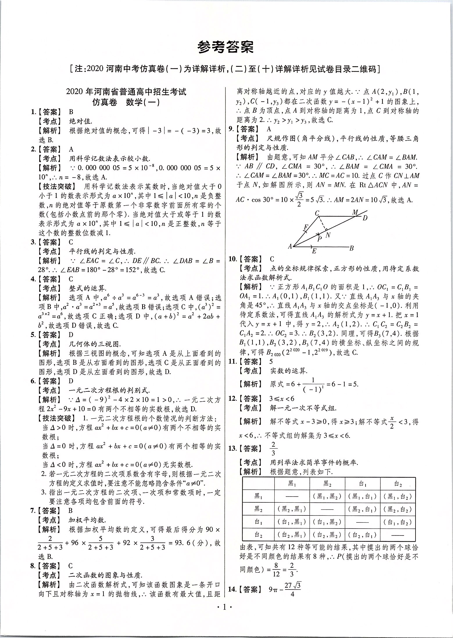 2020年鼎成中考原創(chuàng)仿真卷河南數(shù)學(xué) 第1頁