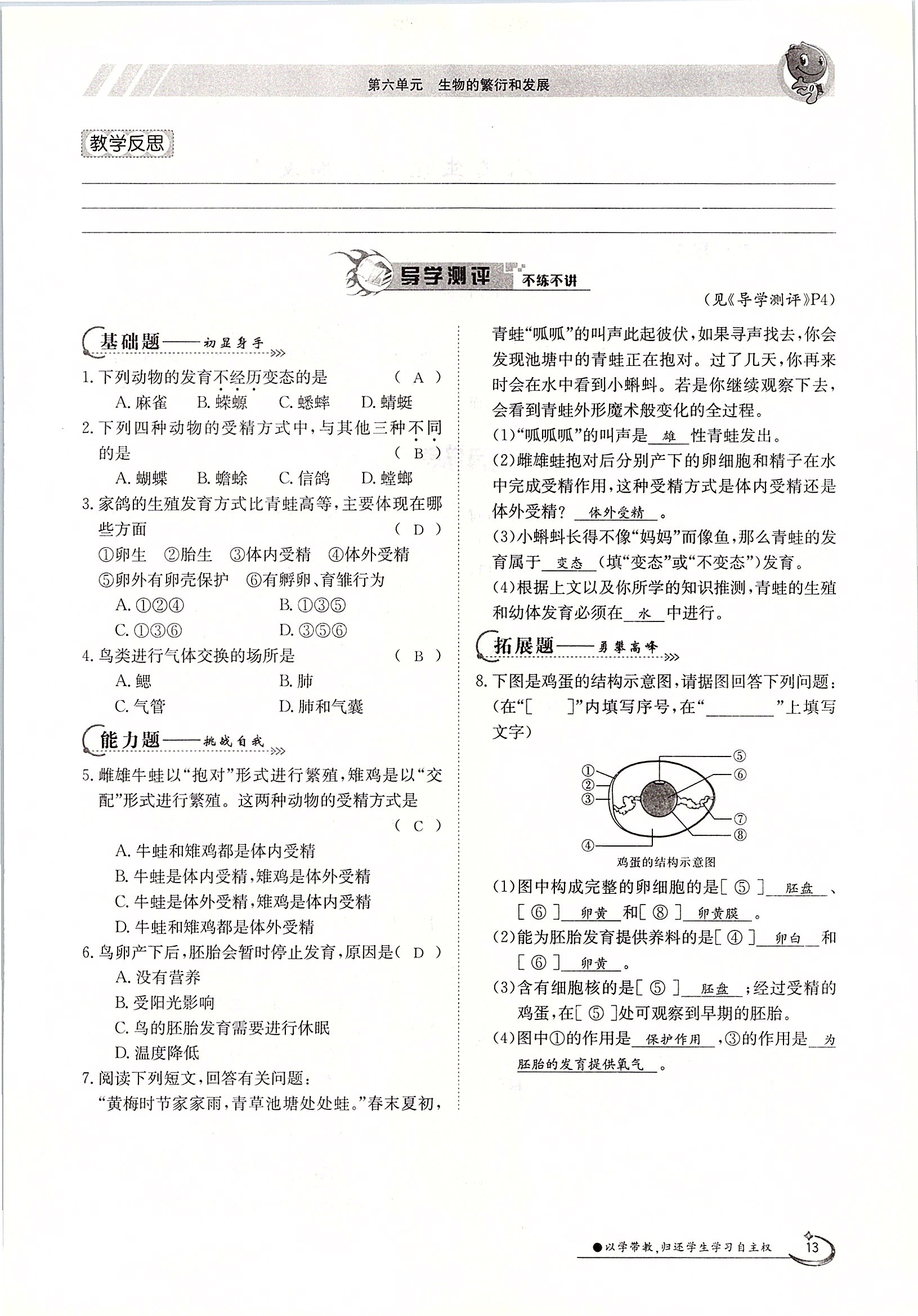 2020年金太陽(yáng)導(dǎo)學(xué)案八年級(jí)生物下冊(cè)冀少版 第13頁(yè)