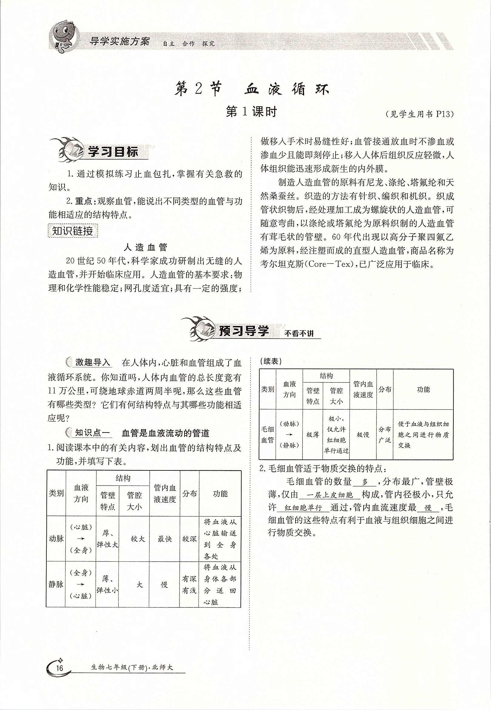 2020年金太阳导学案七年级生物下册北师大版 第16页