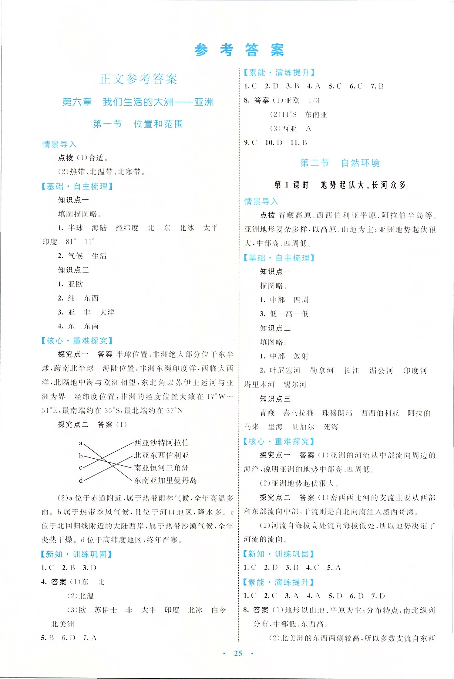 2020年初中同步学习目标与检测七年级地理下册人教版 第1页