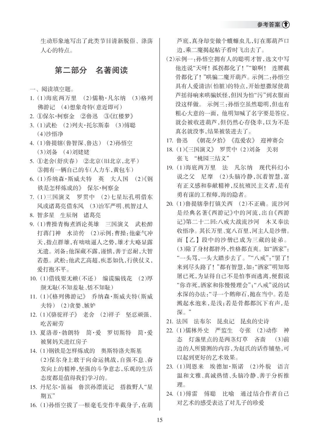 2020年海南中學(xué)中考總復(fù)習(xí)語(yǔ)文人教版 參考答案第15頁(yè)