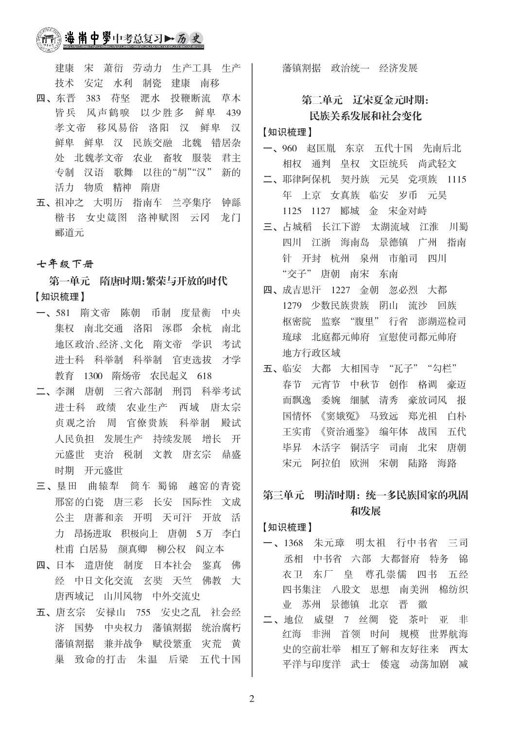 2020年海南中學(xué)中考總復(fù)習(xí)歷史人教版 參考答案第2頁