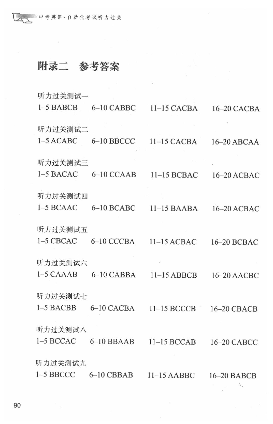 2020年中考英語自動化考試聽力過關英語 參考答案第1頁