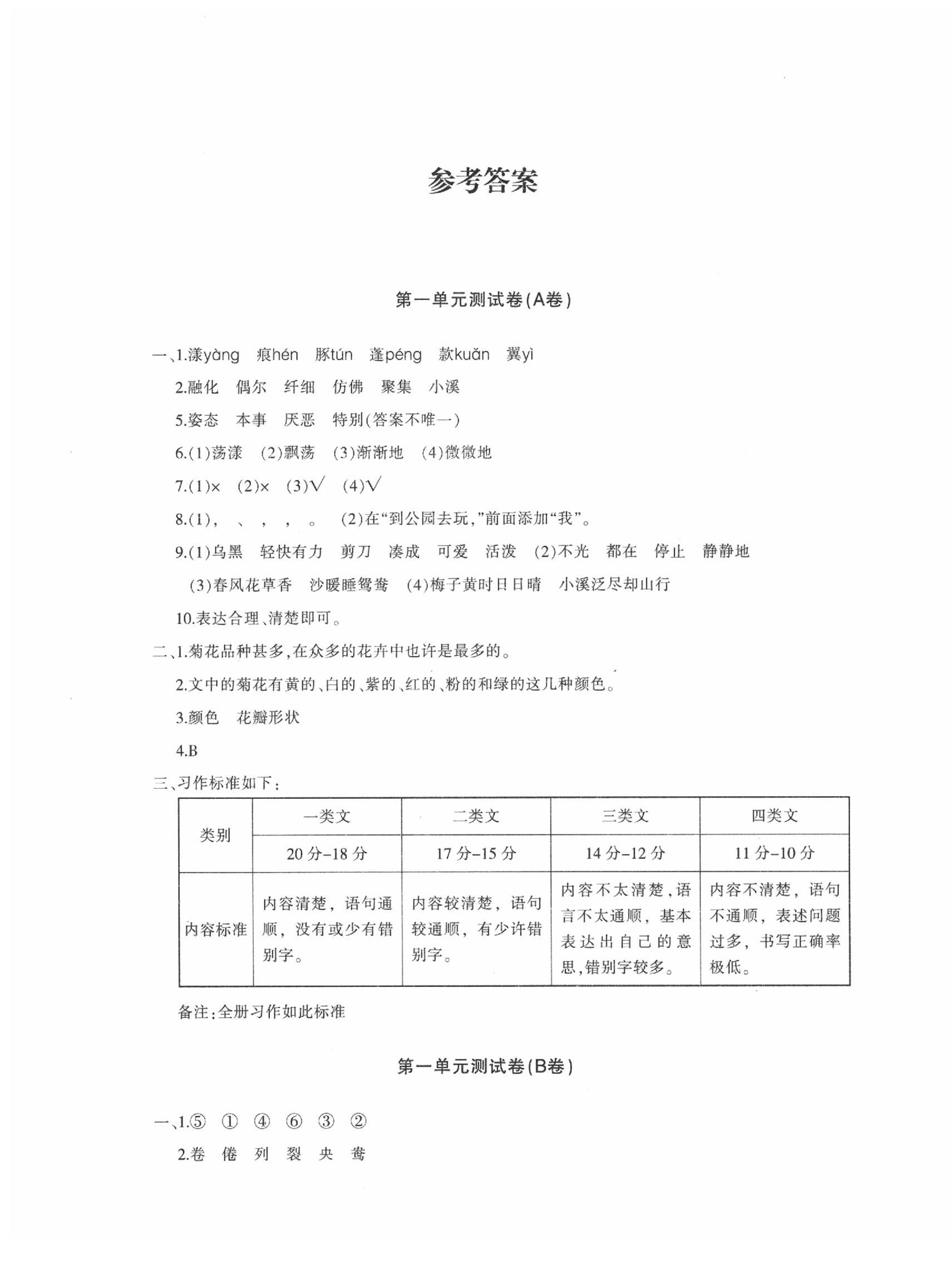 2020優(yōu)學(xué)1+1評價與測試三年級語文下冊人教版 參考答案第1頁