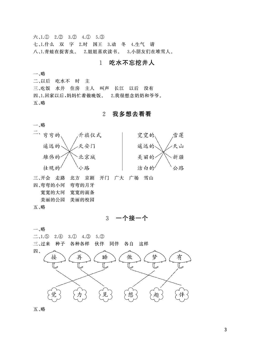 2020年伴你學(xué)配套練習(xí)冊(cè)一年級(jí)語(yǔ)文下冊(cè)人教版 參考答案第3頁(yè)