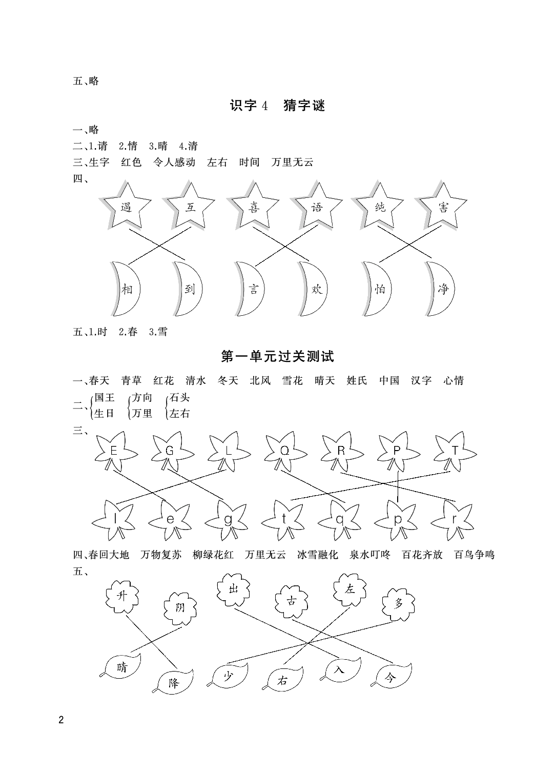 2020年伴你學配套練習冊一年級語文下冊人教版 參考答案第2頁