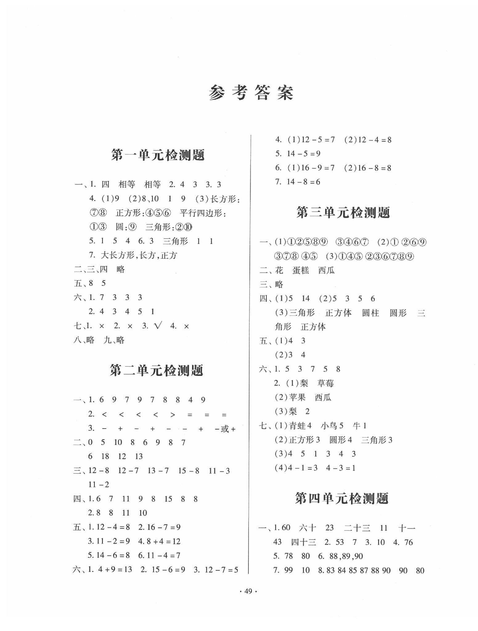 2020年一課三練單元測(cè)試一年級(jí)數(shù)學(xué)下冊(cè)人教版 第1頁