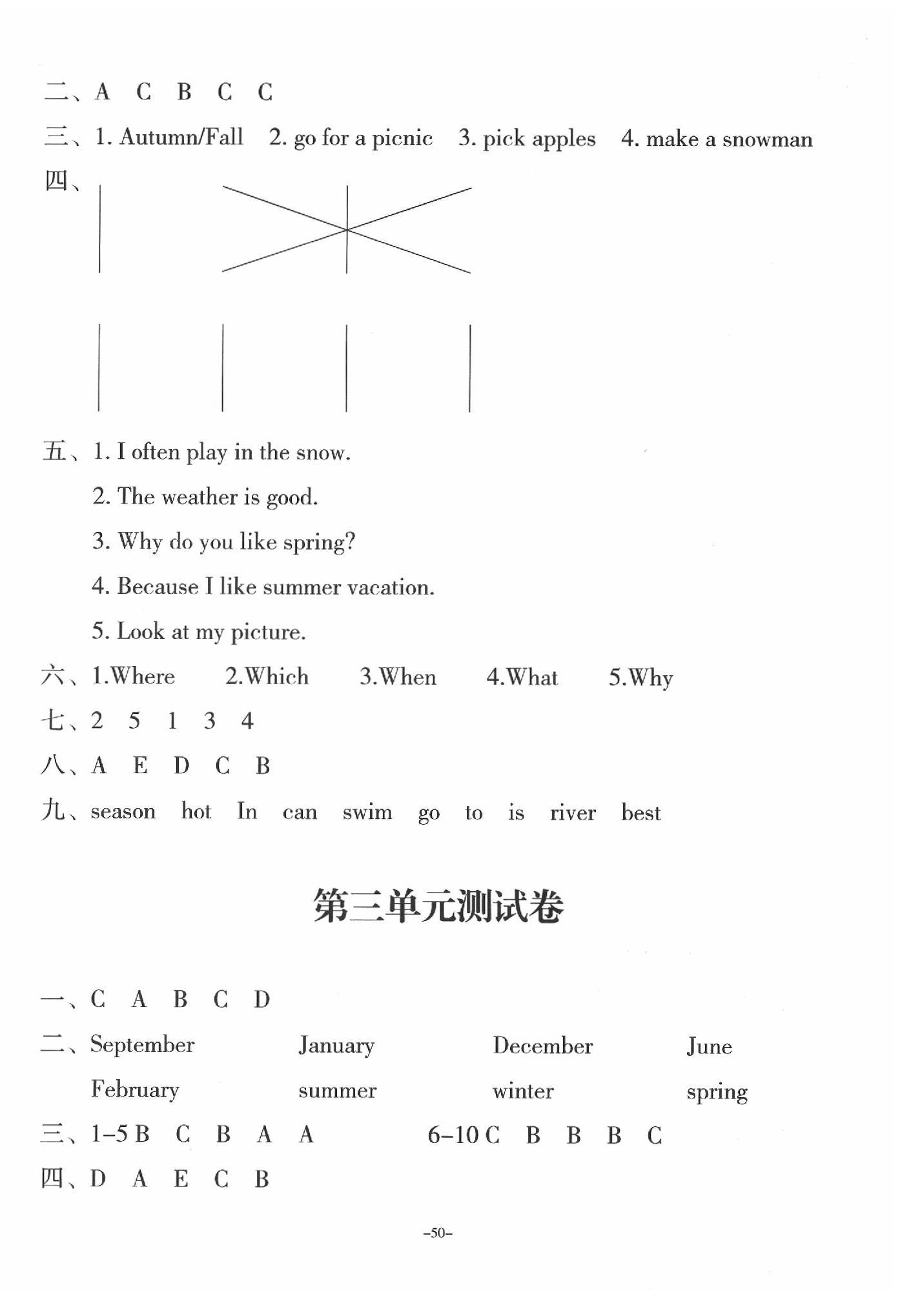 2020年一課三練單元測試五年級英語下冊人教版 參考答案第2頁