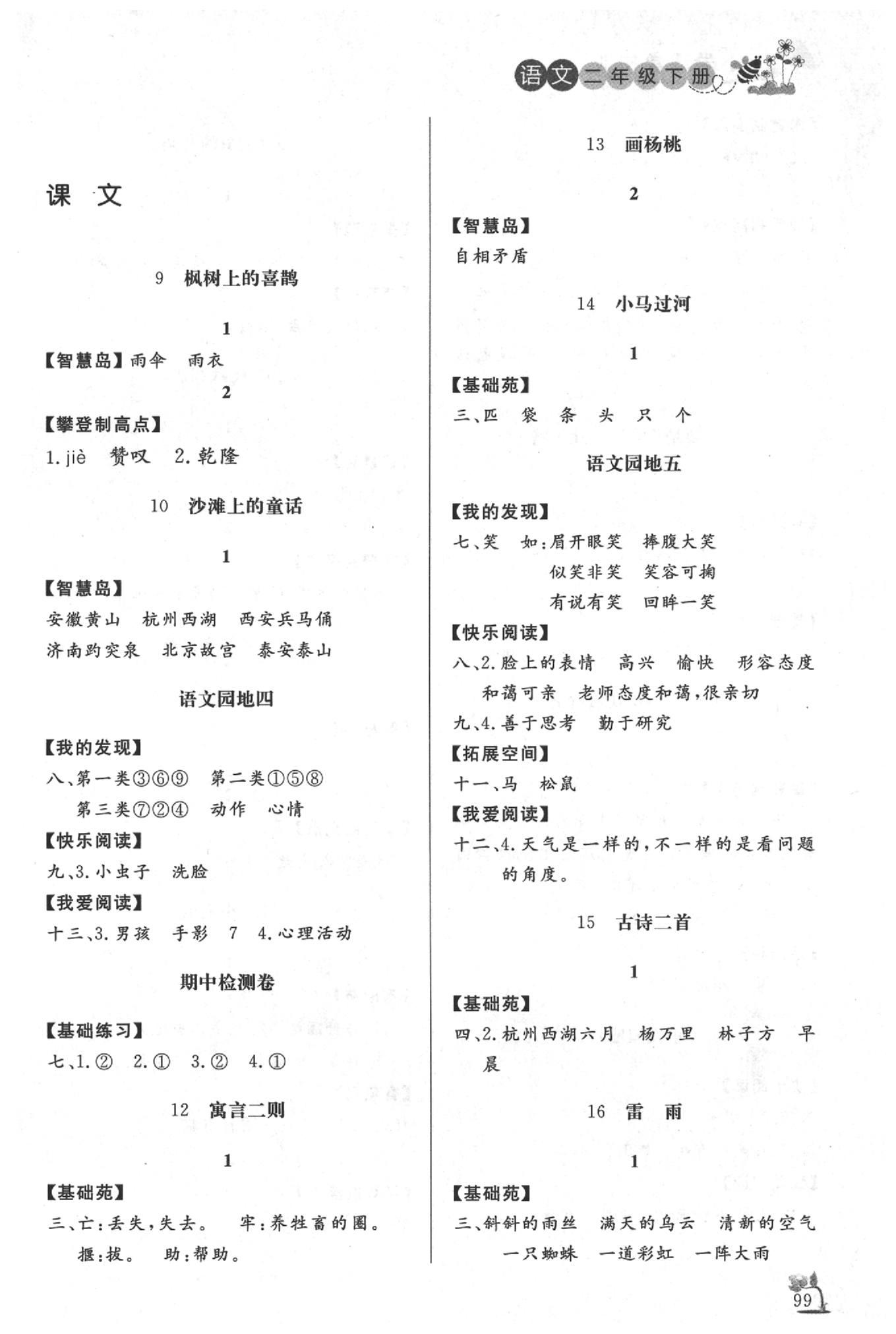 2020年小學(xué)課堂作業(yè)二年級語文下冊人教版 參考答案第2頁