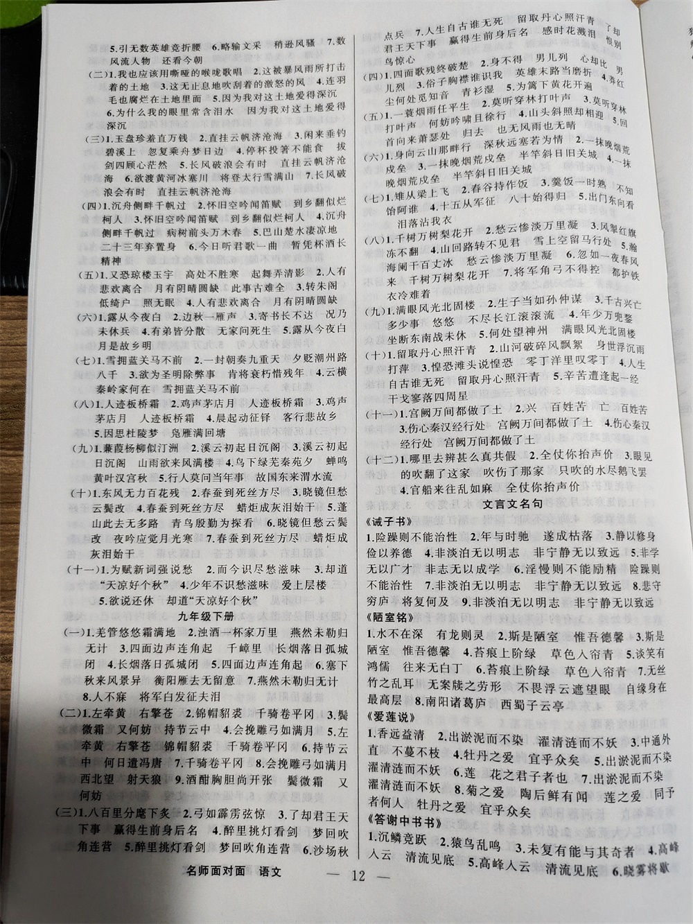 2020年金華中考名師面對(duì)面中考滿分策略語(yǔ)文 參考答案第12頁(yè)