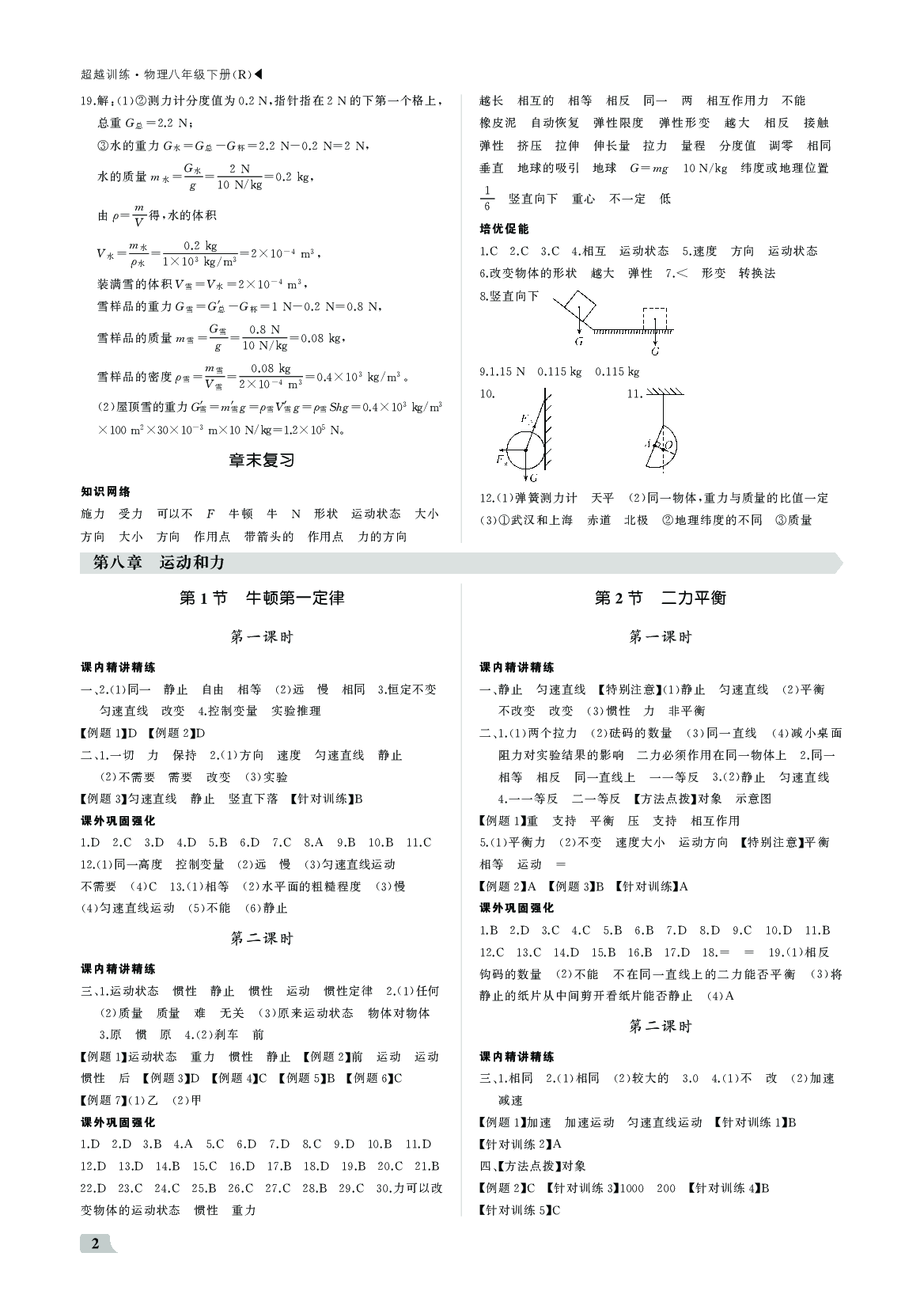 2020年超越训练八年级物理下册人教版 参考答案第2页