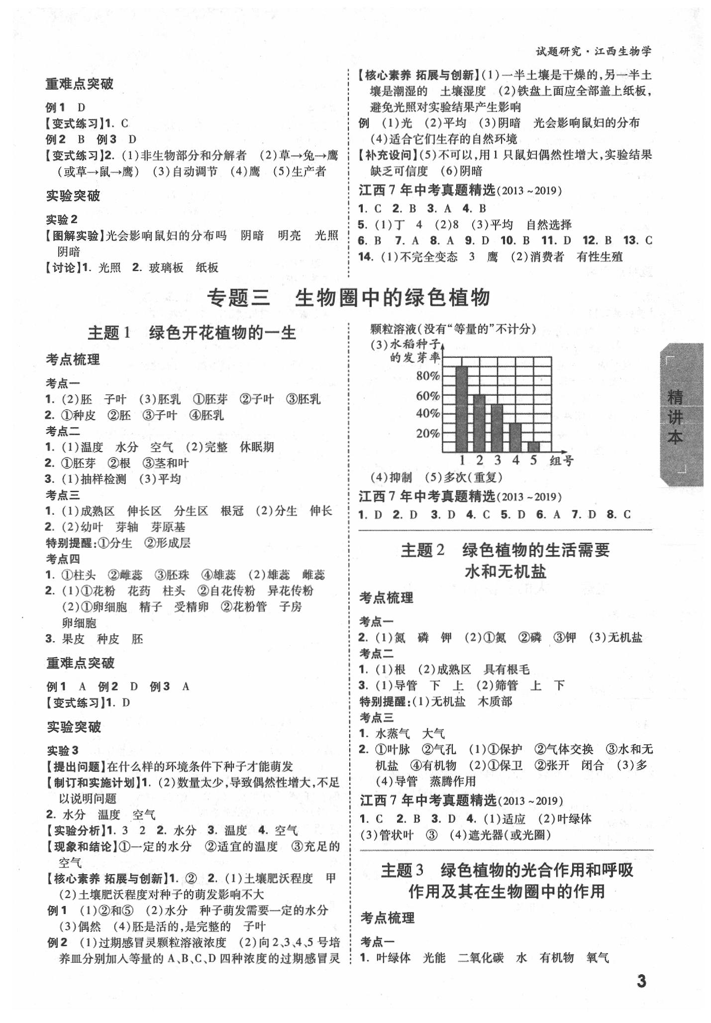 2020年万唯教育中考试题研究九年级生物江西专版 参考答案第2页