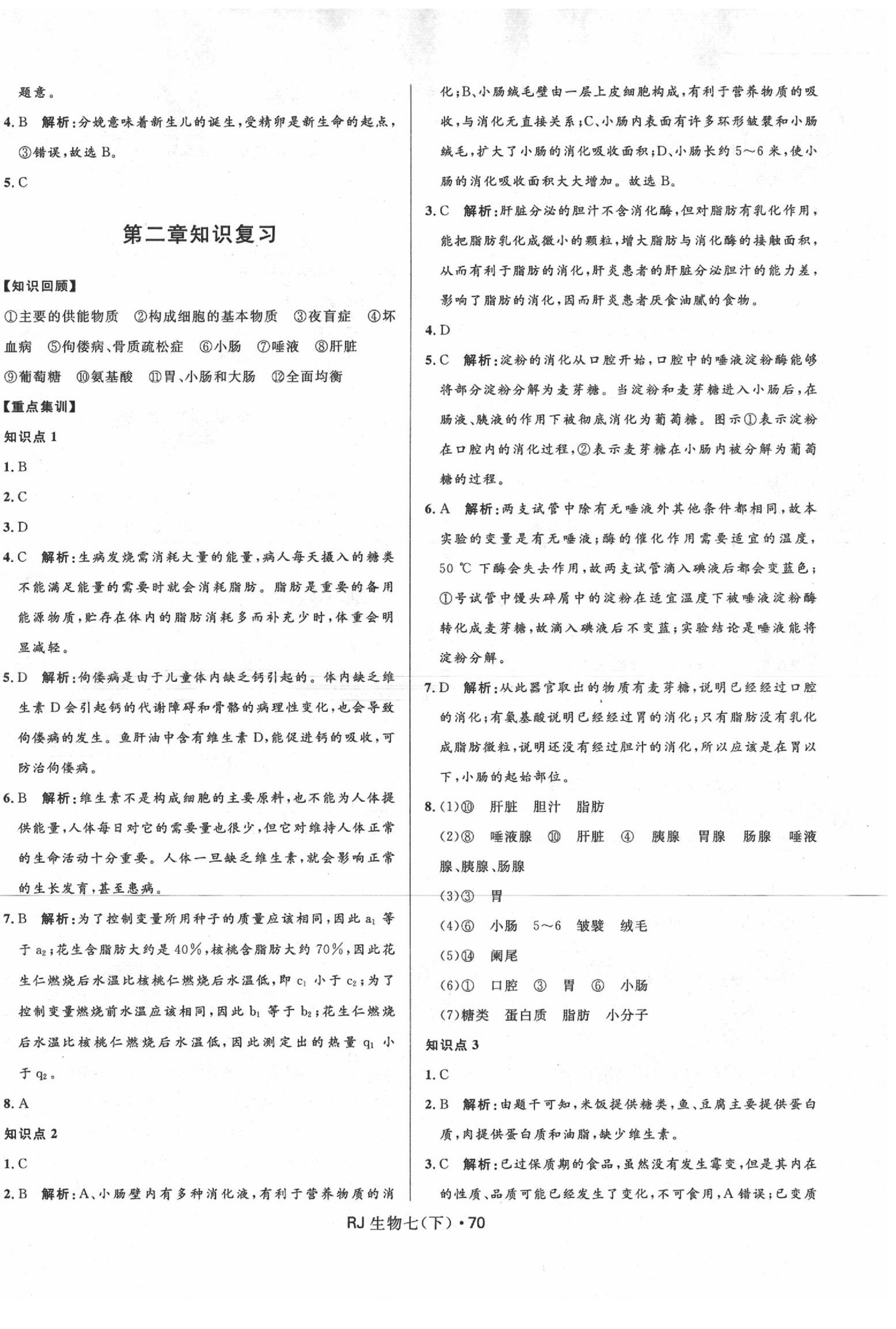 2020年奪冠百分百初中優(yōu)化測試卷七年級生物下冊人教版 參考答案第2頁