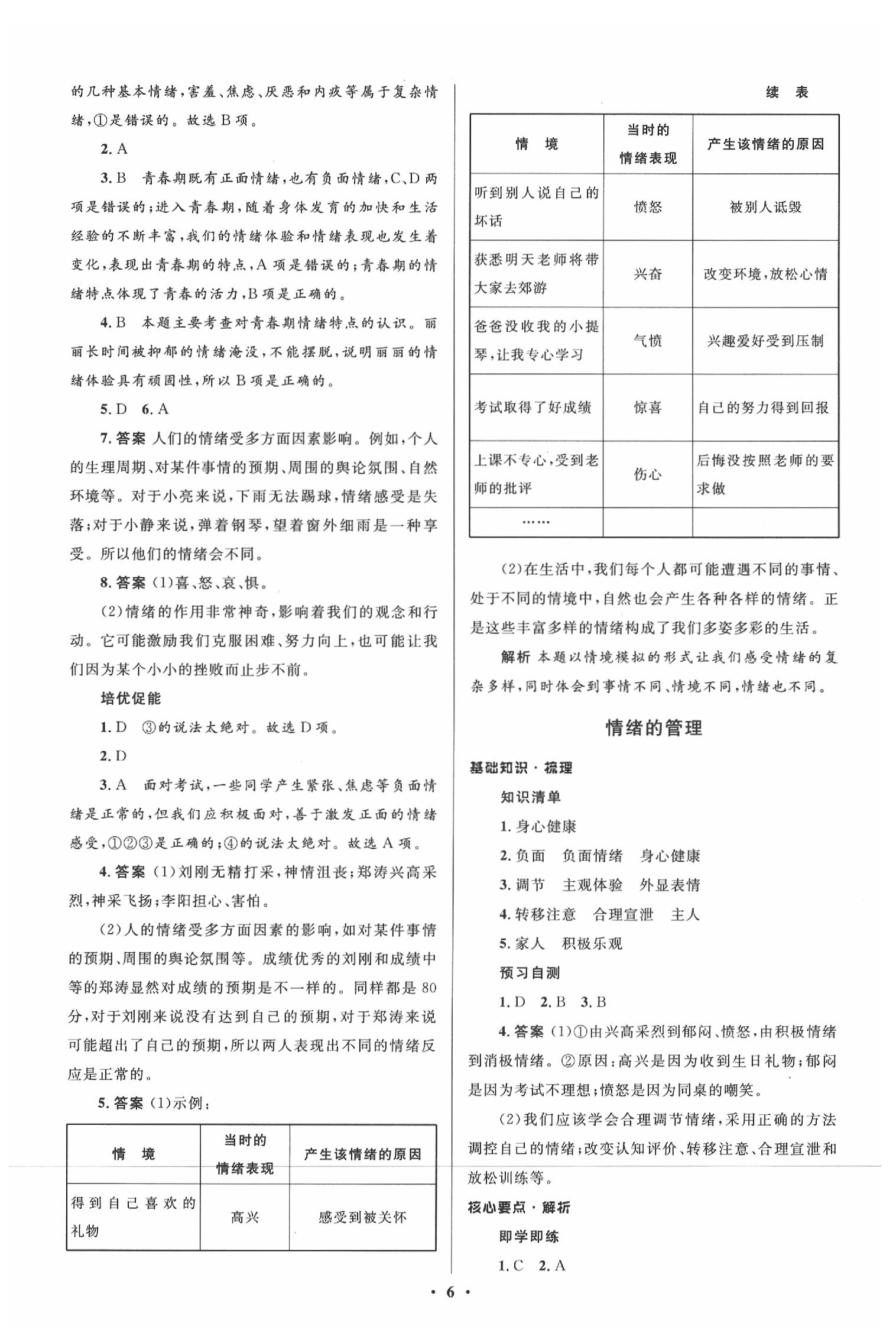 2020年人教金學(xué)典同步解析與測評七年級道德與法治下冊人教版 參考答案第6頁