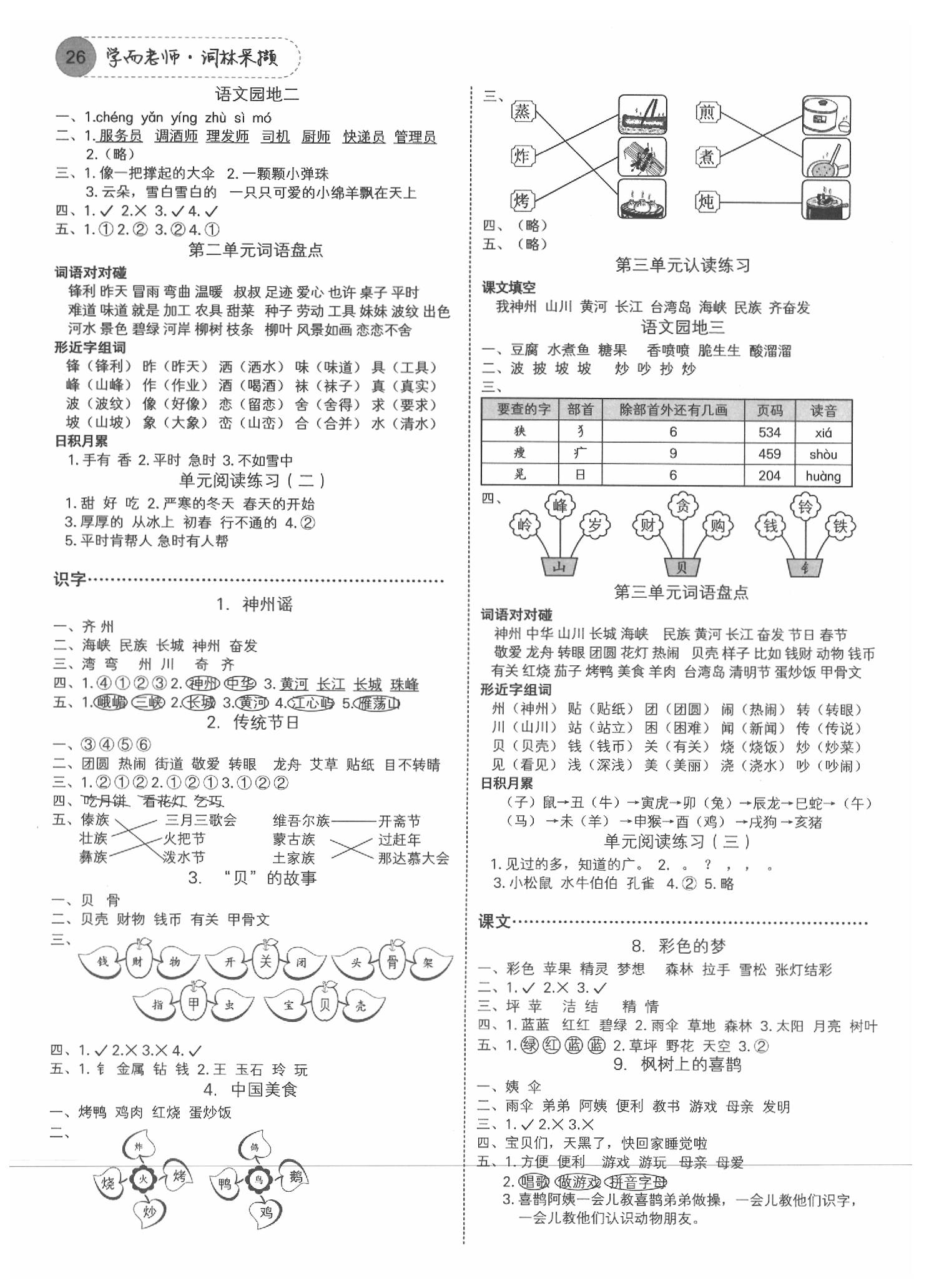 2020年學(xué)而老師詞林采擷二年級(jí)語文下冊(cè)人教版浙江專版 參考答案第2頁