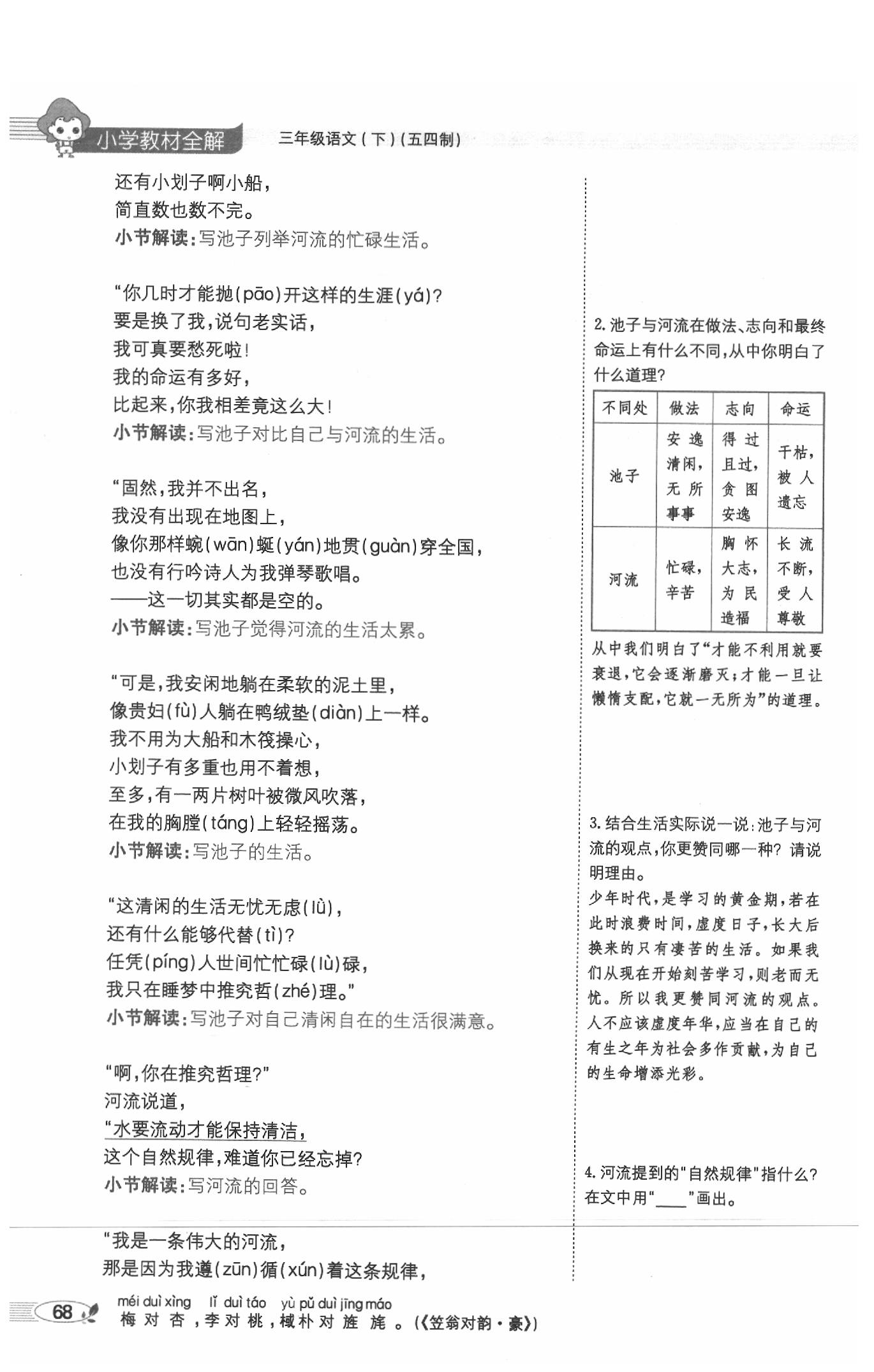 2020年教材課本三年級語文下冊人教版五四制 參考答案第68頁