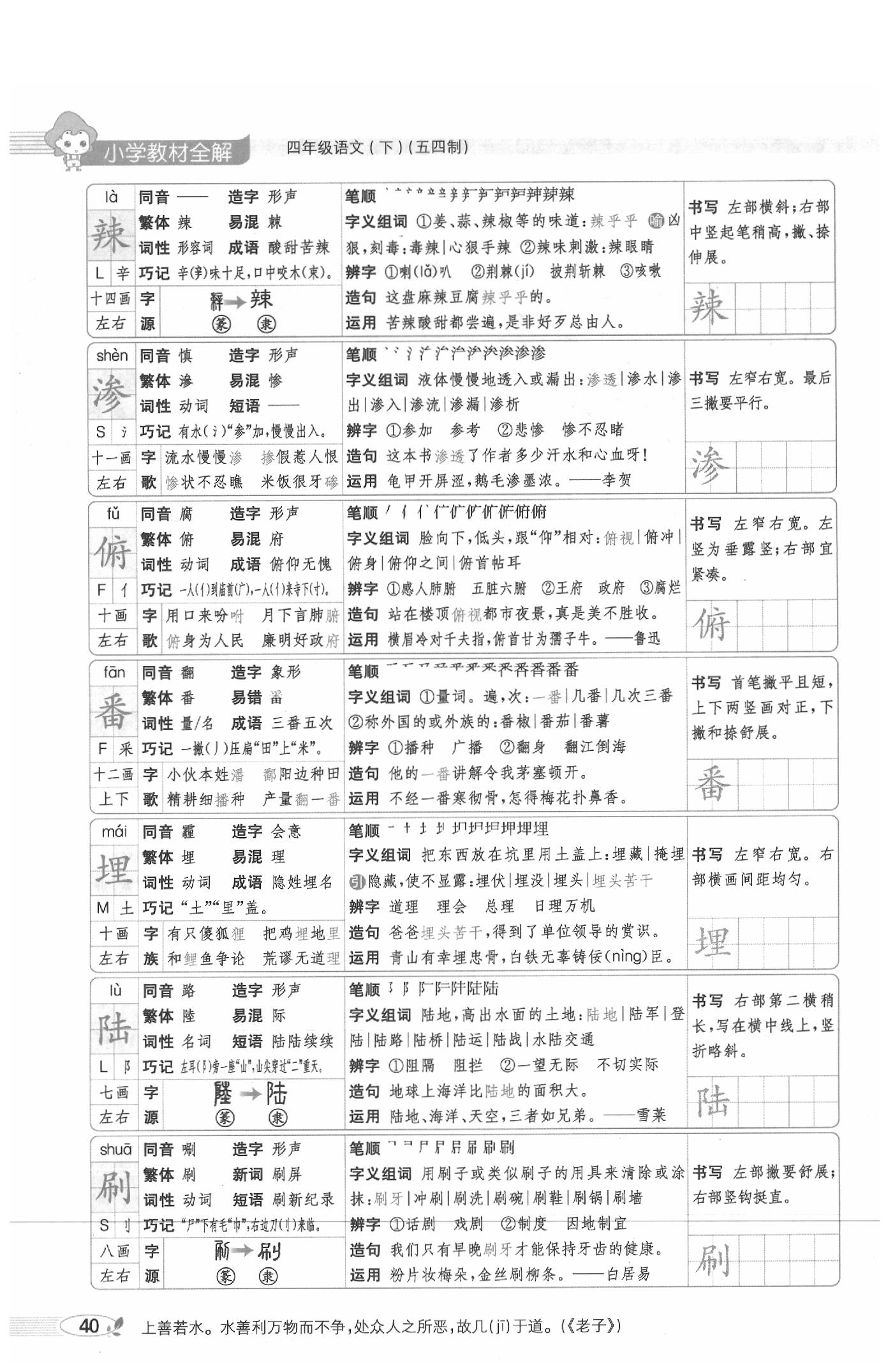 2020年教材課本四年級語文下冊人教版五四制 參考答案第40頁