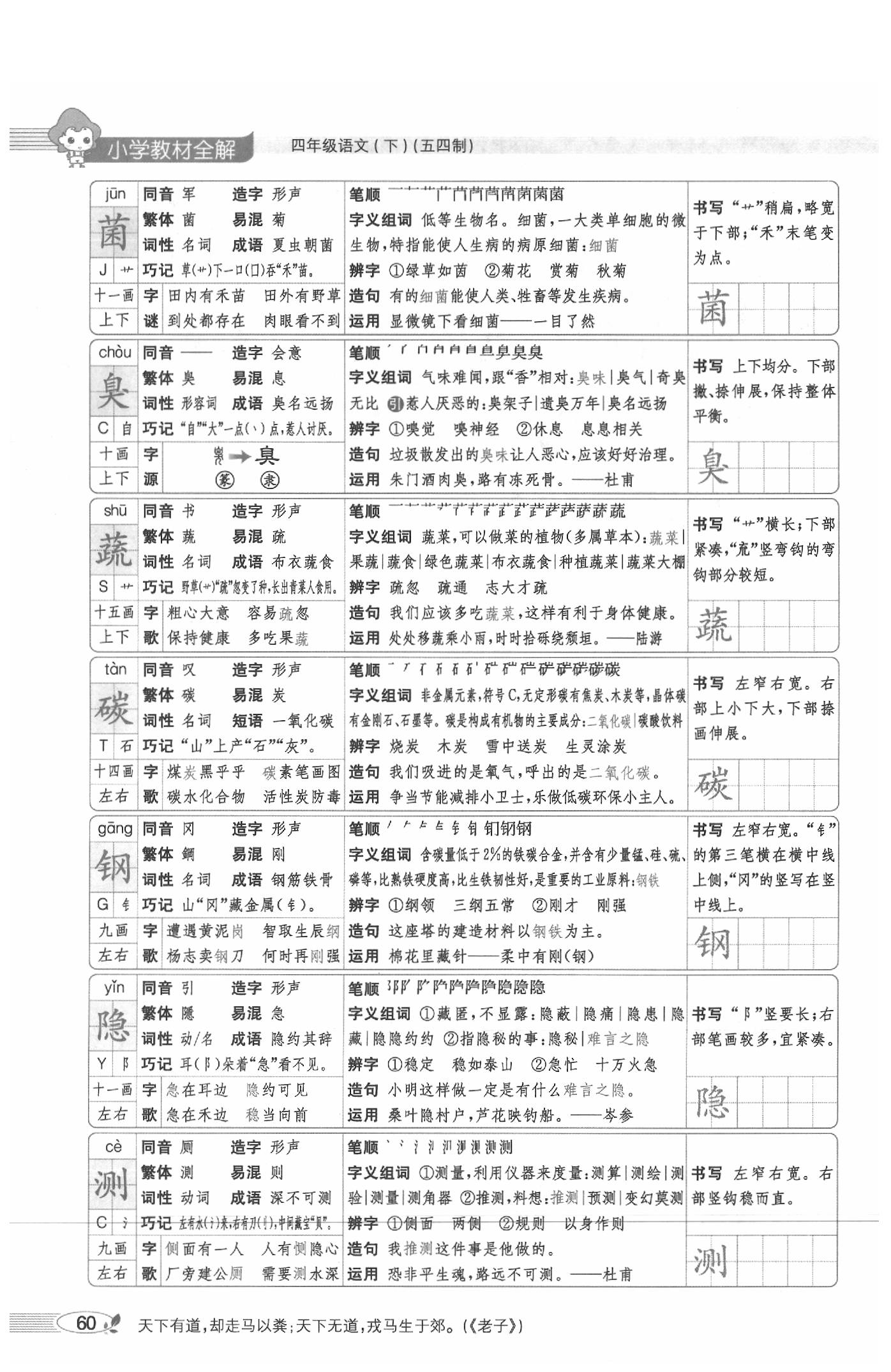 2020年教材課本四年級語文下冊人教版五四制 參考答案第60頁