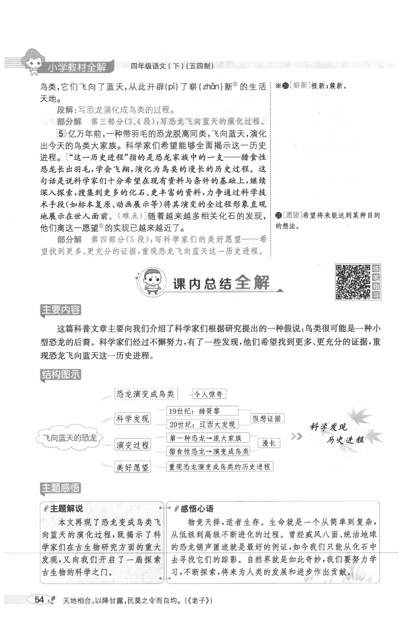 2020年教材課本四年級(jí)語文下冊(cè)人教版五四制 參考答案第54頁