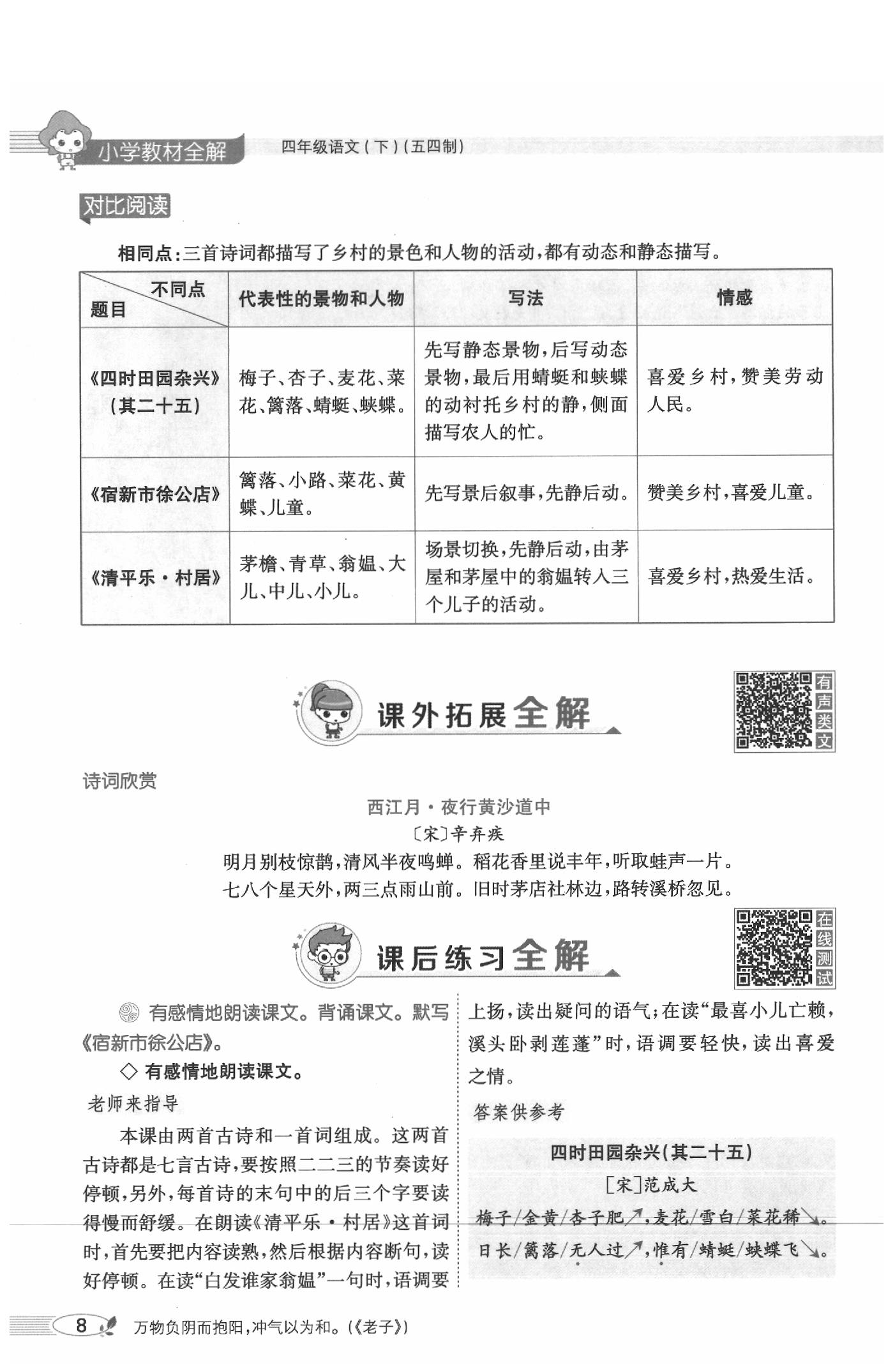 2020年教材課本四年級語文下冊人教版五四制 參考答案第8頁