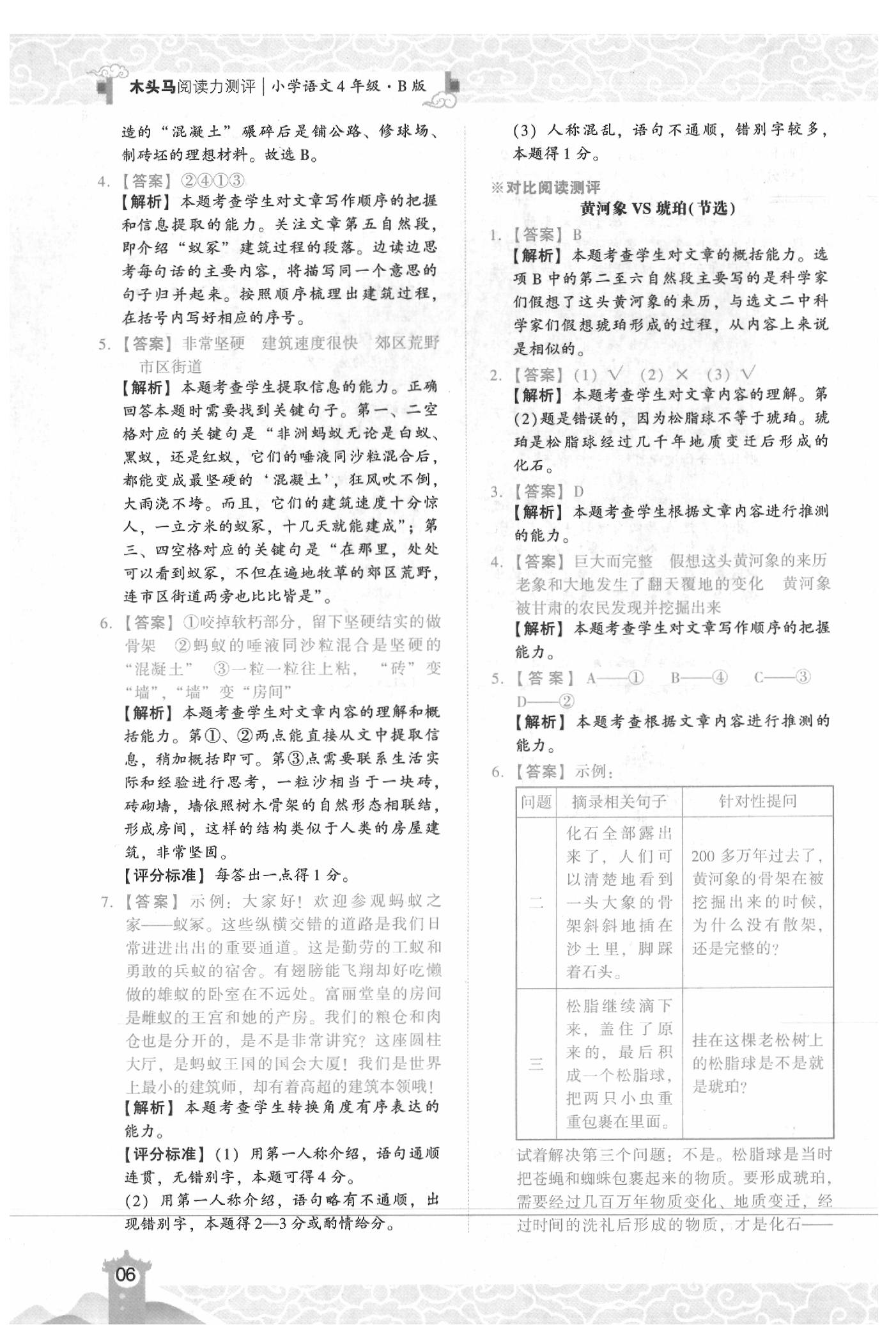 2020年木頭馬閱讀力測(cè)評(píng)小學(xué)語(yǔ)文四年級(jí)下冊(cè)B版人教版浙江專版 參考答案第6頁(yè)