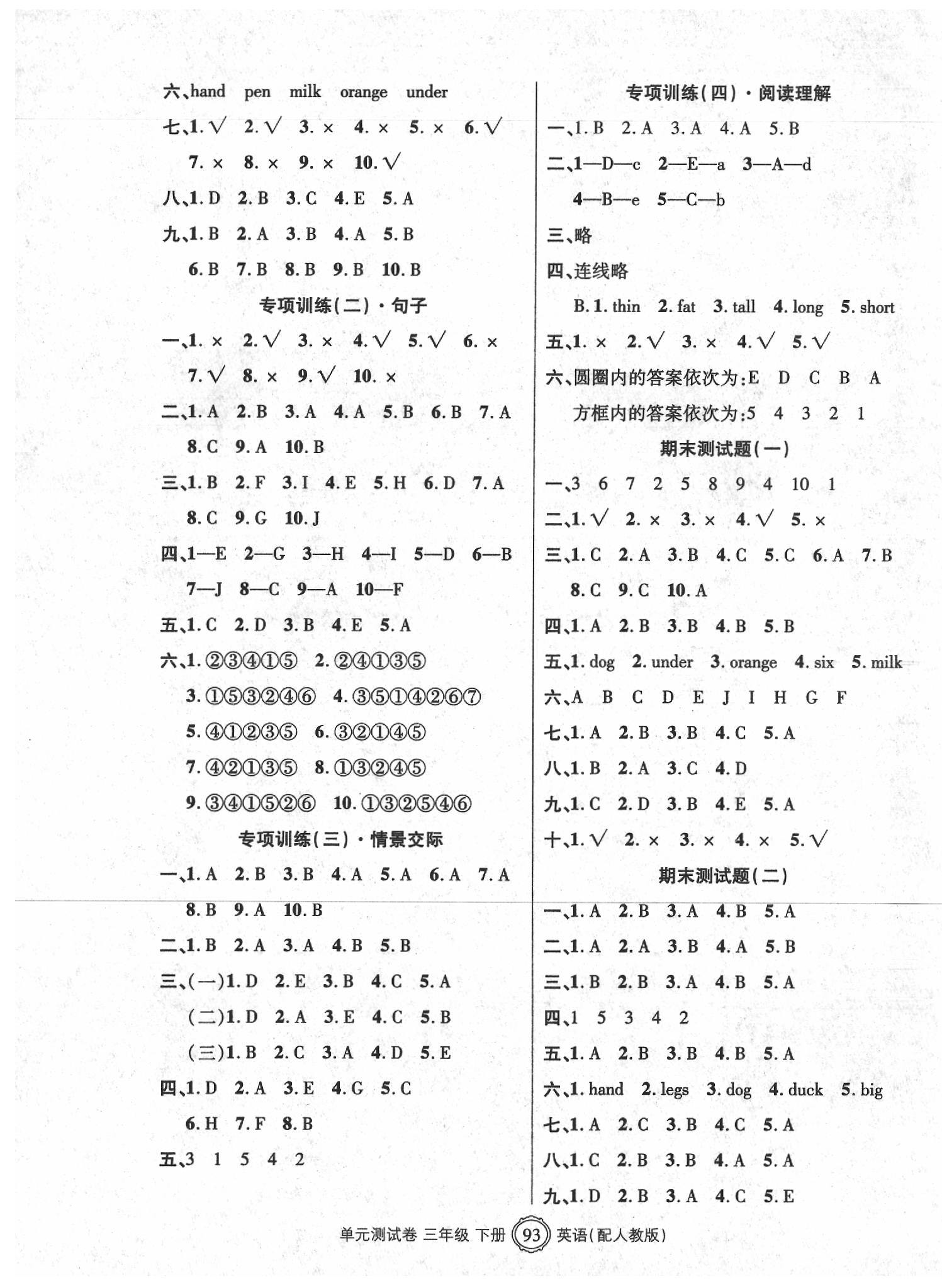 2020年智慧通單元測試卷三年級英語下冊人教版 第3頁