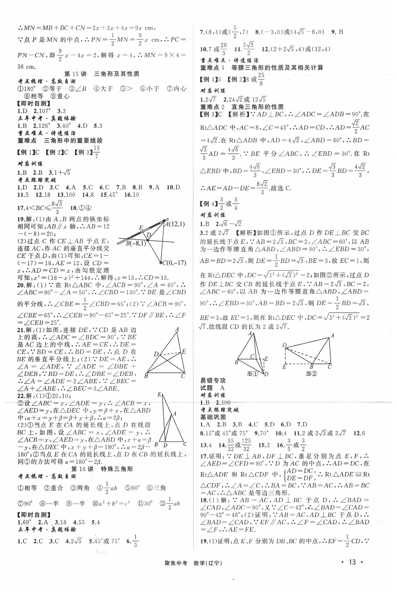 2020年聚焦中考數(shù)學(xué)遼寧專版 參考答案第13頁