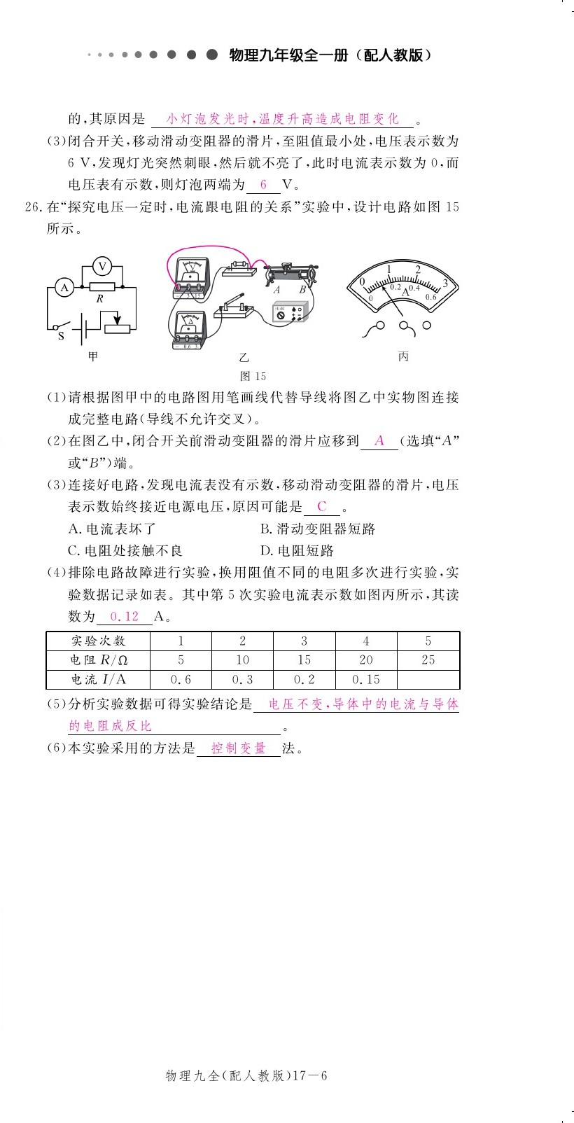 2019年領(lǐng)航新課標練習冊九年級物理全一冊人教版 第179頁