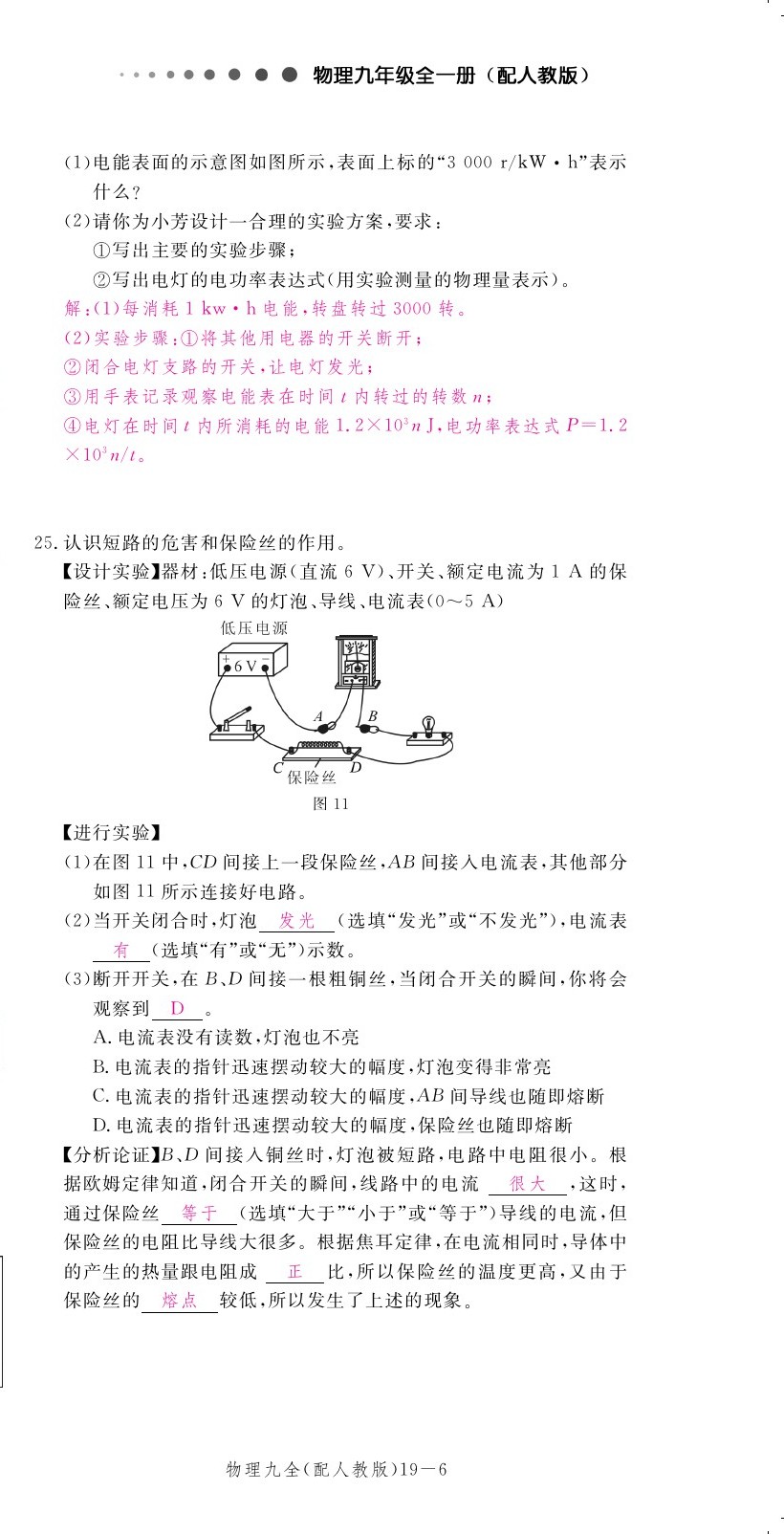 2019年領(lǐng)航新課標(biāo)練習(xí)冊九年級物理全一冊人教版 第191頁