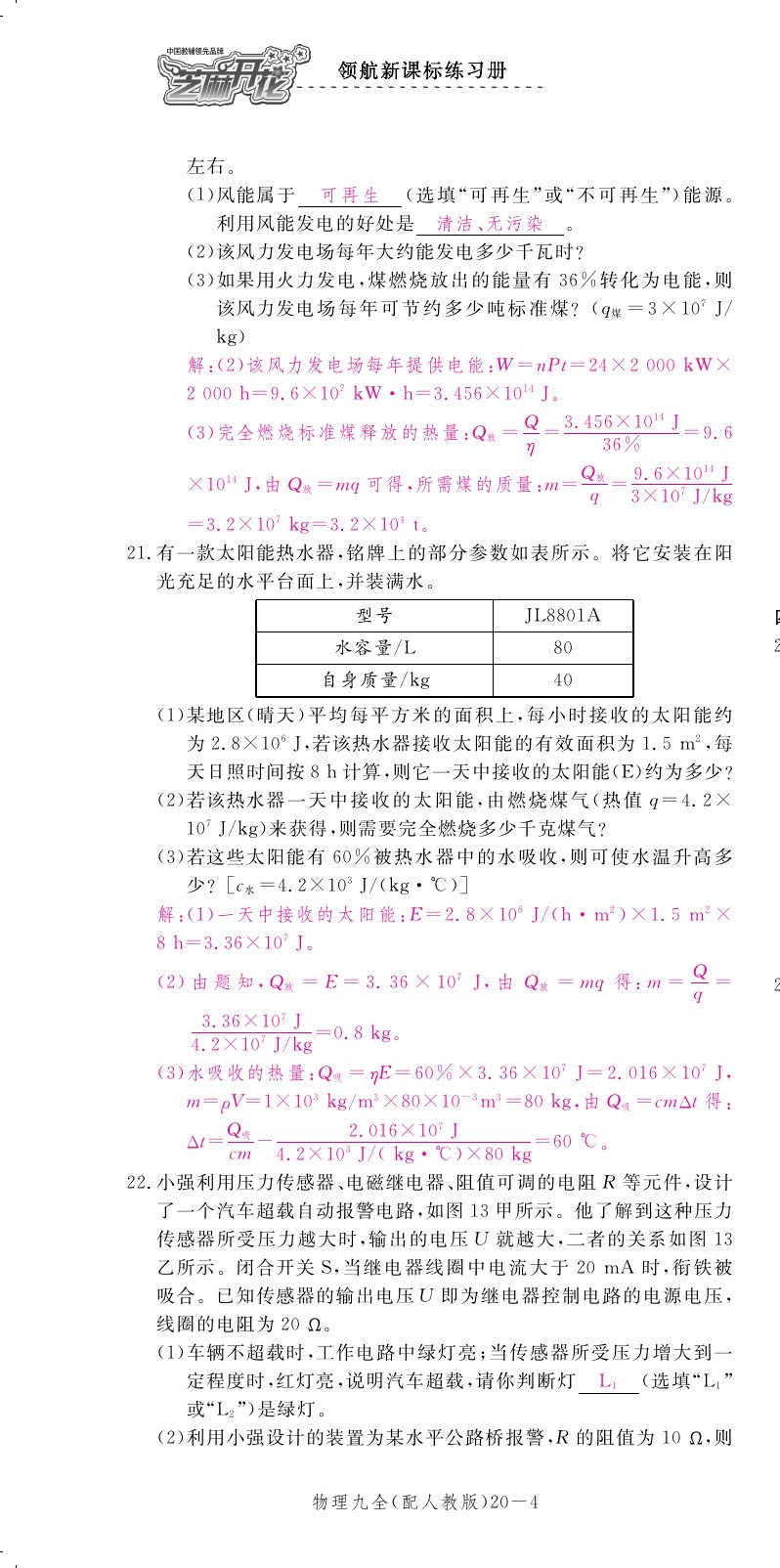 2019年領(lǐng)航新課標(biāo)練習(xí)冊(cè)九年級(jí)物理全一冊(cè)人教版 第195頁(yè)