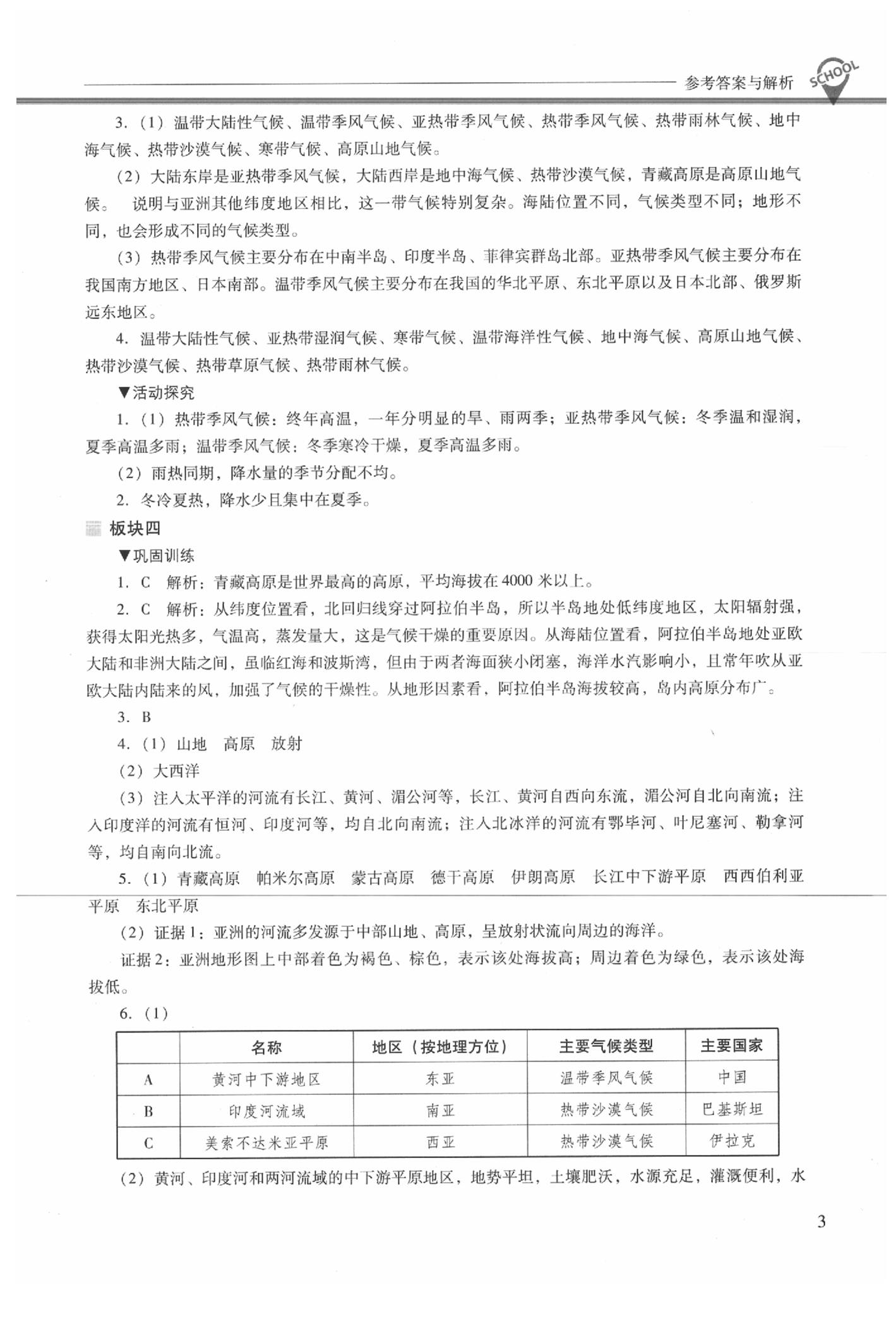 2020年新課程問(wèn)題解決導(dǎo)學(xué)方案七年級(jí)地理下冊(cè)人教版 參考答案第3頁(yè)