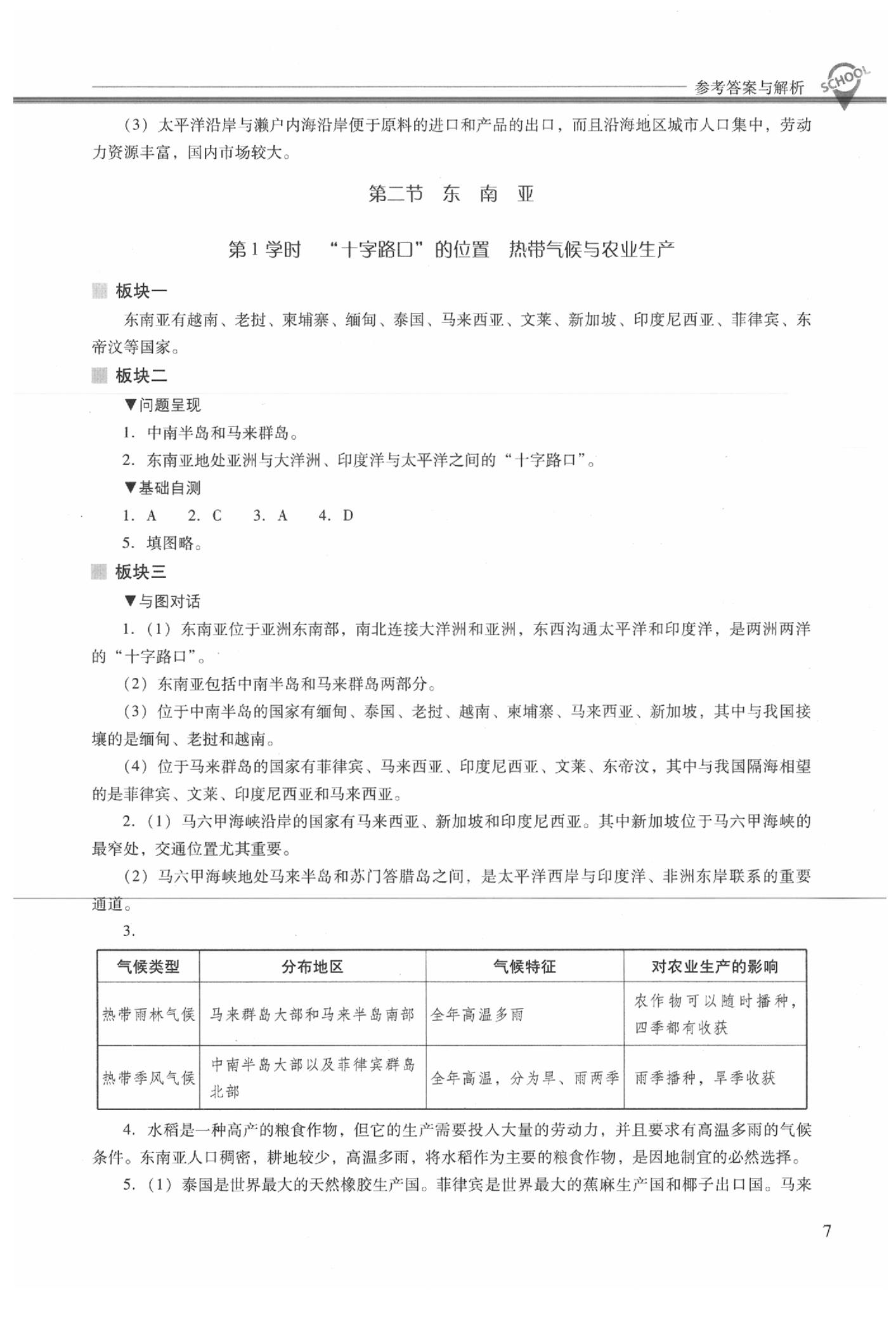 2020年新課程問(wèn)題解決導(dǎo)學(xué)方案七年級(jí)地理下冊(cè)人教版 參考答案第7頁(yè)