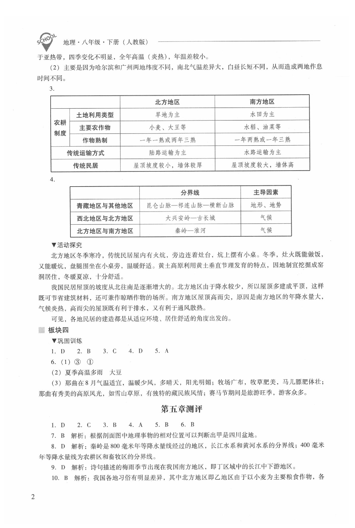 2020年新课程问题解决导学方案八年级地理下册人教版 参考答案第2页