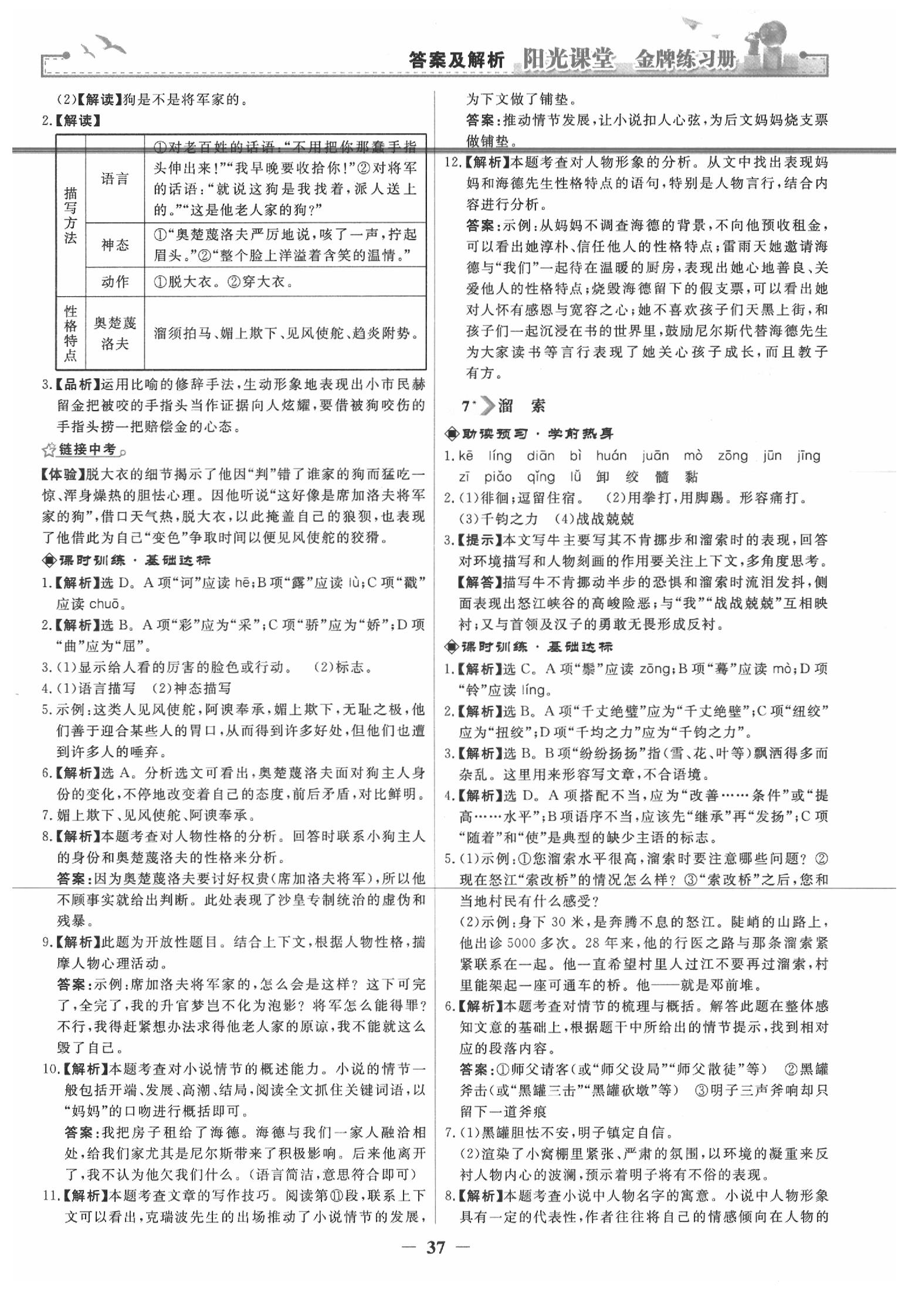 2020年阳光课堂金牌练习册九年级语文下册人教版 第5页