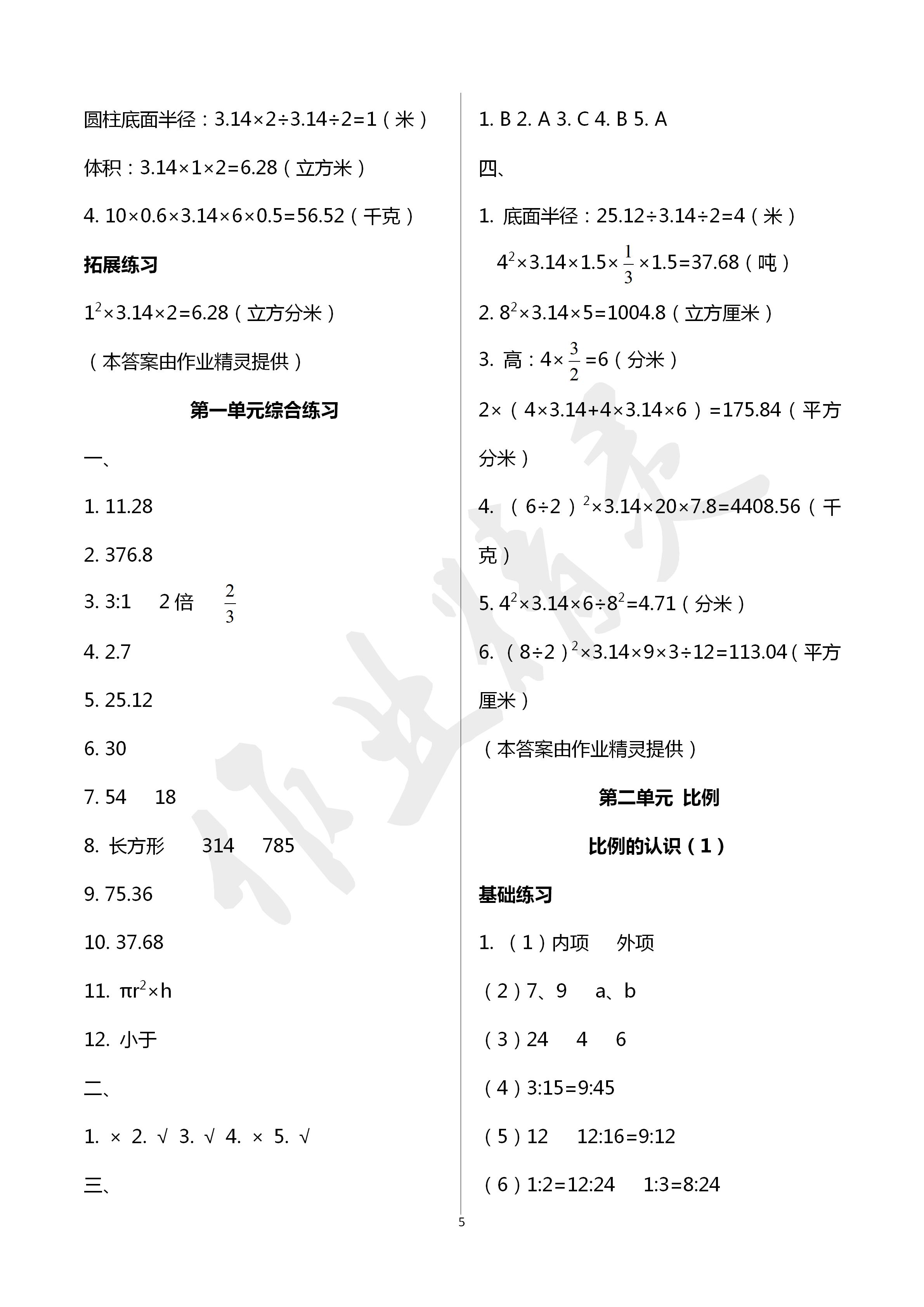 2020年课时精练六年级数学下册北师大版 第5页