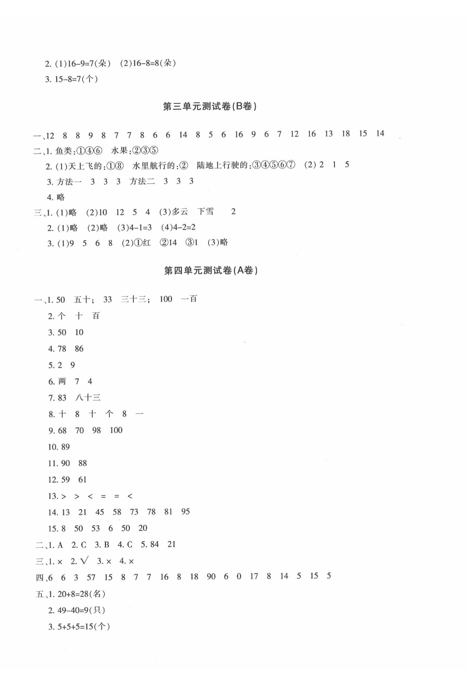 2020年優學1+1評價與測試一年級數學下冊 參考答案第4頁