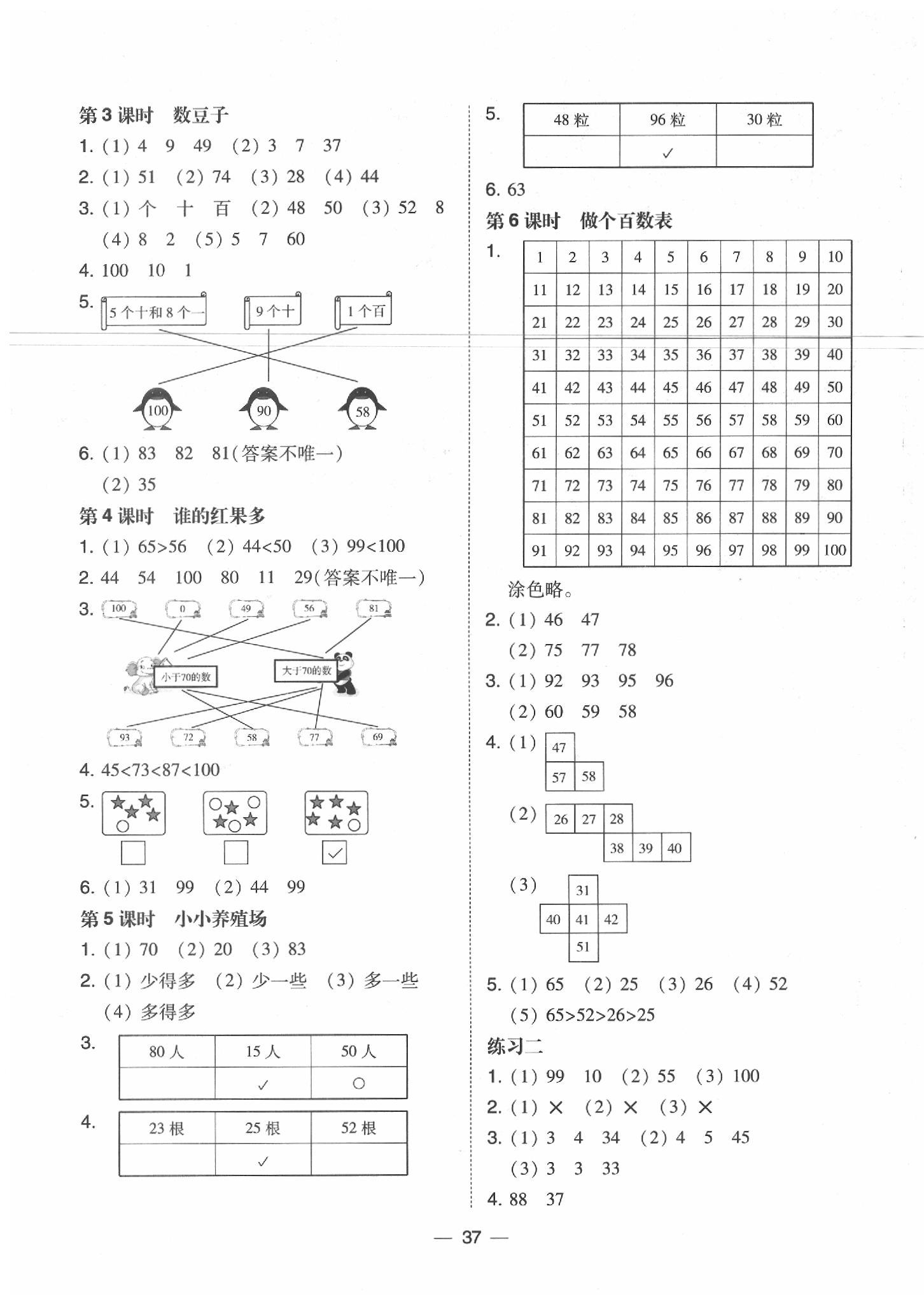 2020年北大绿卡课时同步训练一年级数学下册北师大版 参考答案第5页