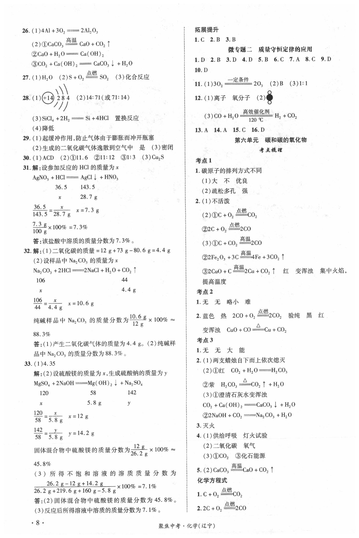 2020年聚焦中考化學(xué) 參考答案第8頁(yè)