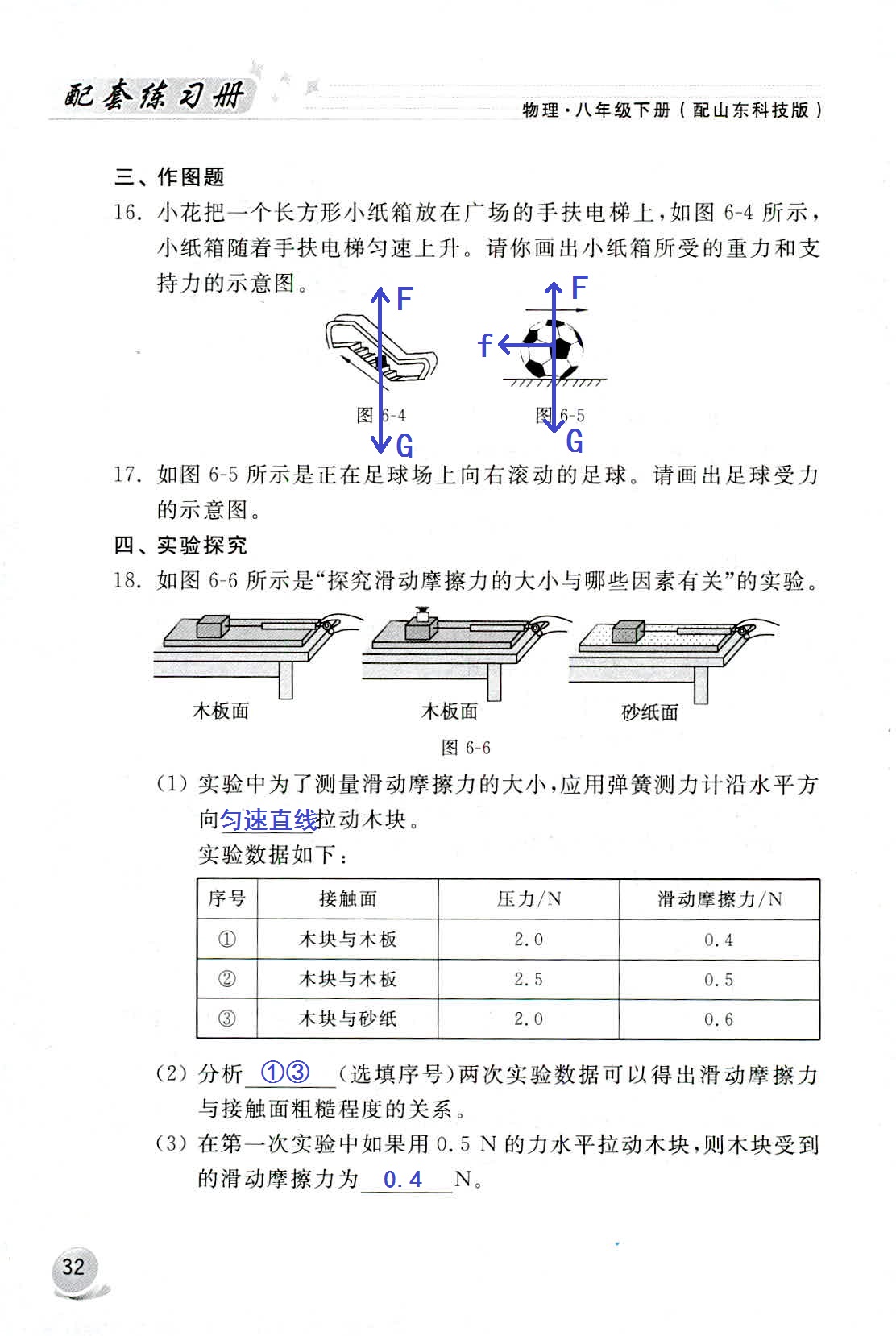 2020年配套練習(xí)冊八年級物理下冊魯科版山東科學(xué)技術(shù)出版社 第32頁