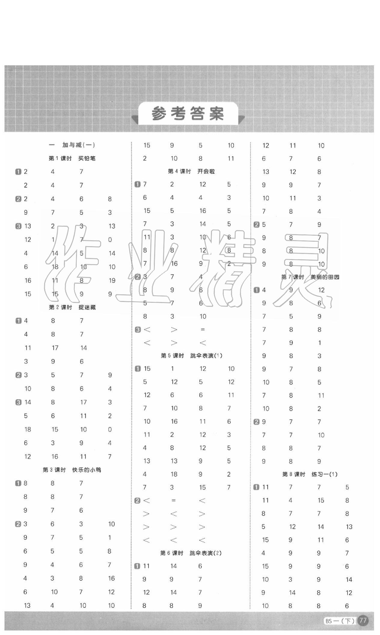 2020年陽光同學(xué)計(jì)算小達(dá)人一年級(jí)數(shù)學(xué)下冊北師大版 第1頁