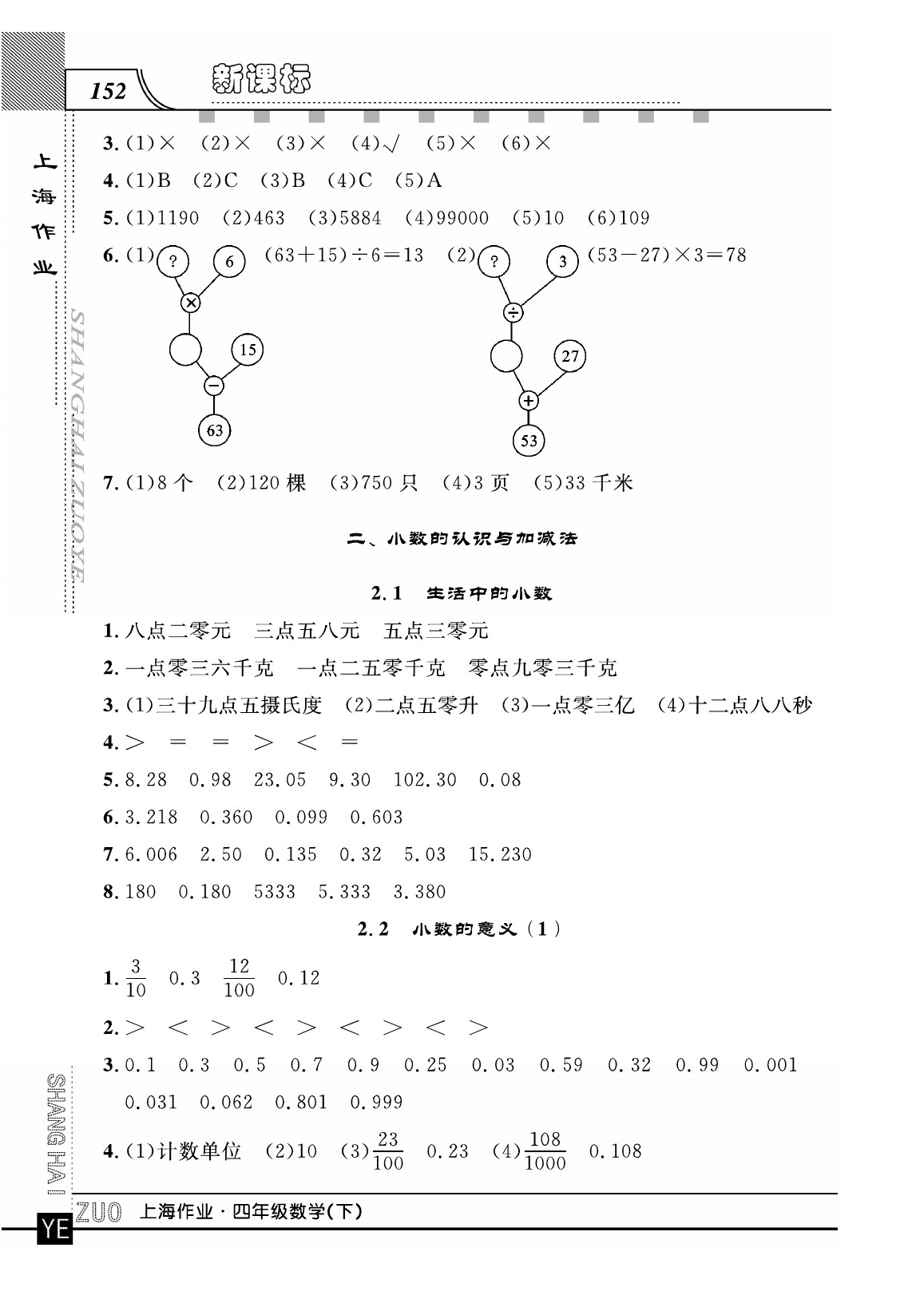 2020年上海作業(yè)四年級數(shù)學下冊人教版 第4頁