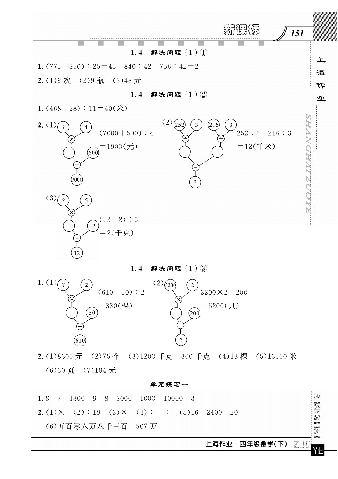 2020年上海作業(yè)四年級數(shù)學(xué)下冊人教版 第3頁