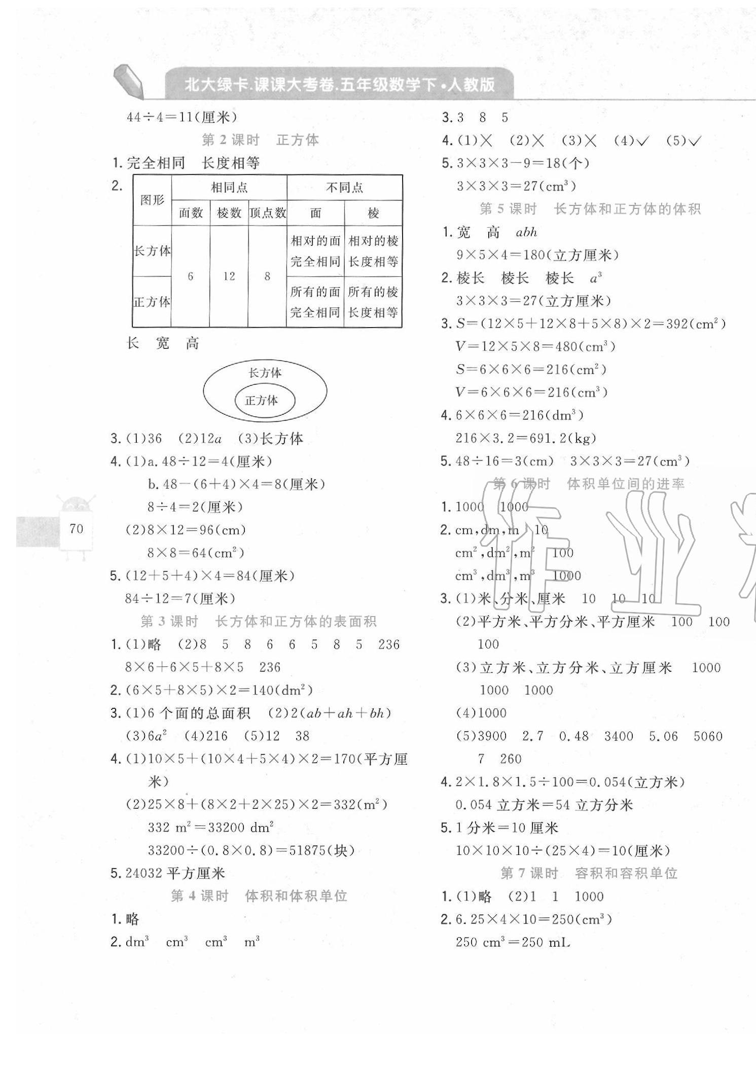 2020年北大绿卡课课大考卷五年级数学下册人教版 第3页