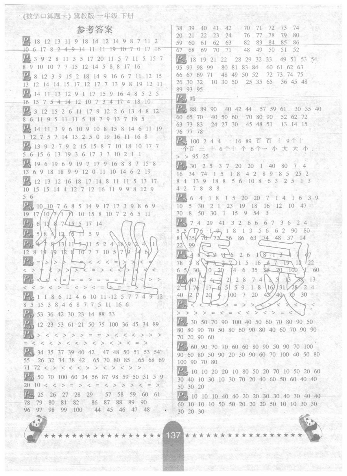 2020年數(shù)學(xué)口算題卡一年級(jí)下冊(cè)冀教版河北少年兒童出版社 第1頁(yè)