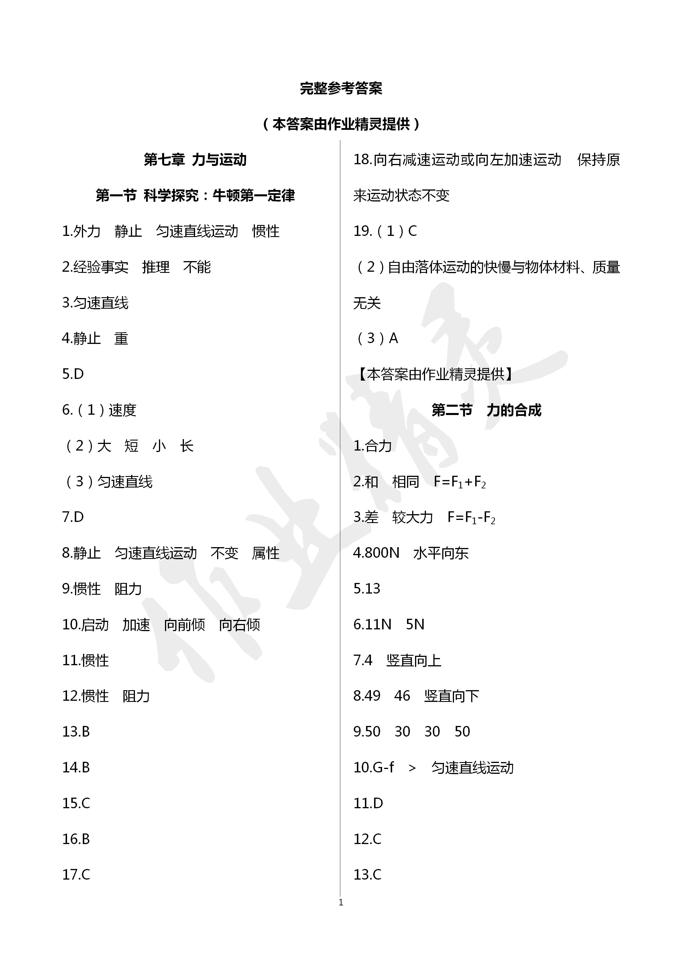 2020年配套練習(xí)冊(cè)八年級(jí)物理下冊(cè)滬科版上?？茖W(xué)技術(shù)出版社 第1頁(yè)