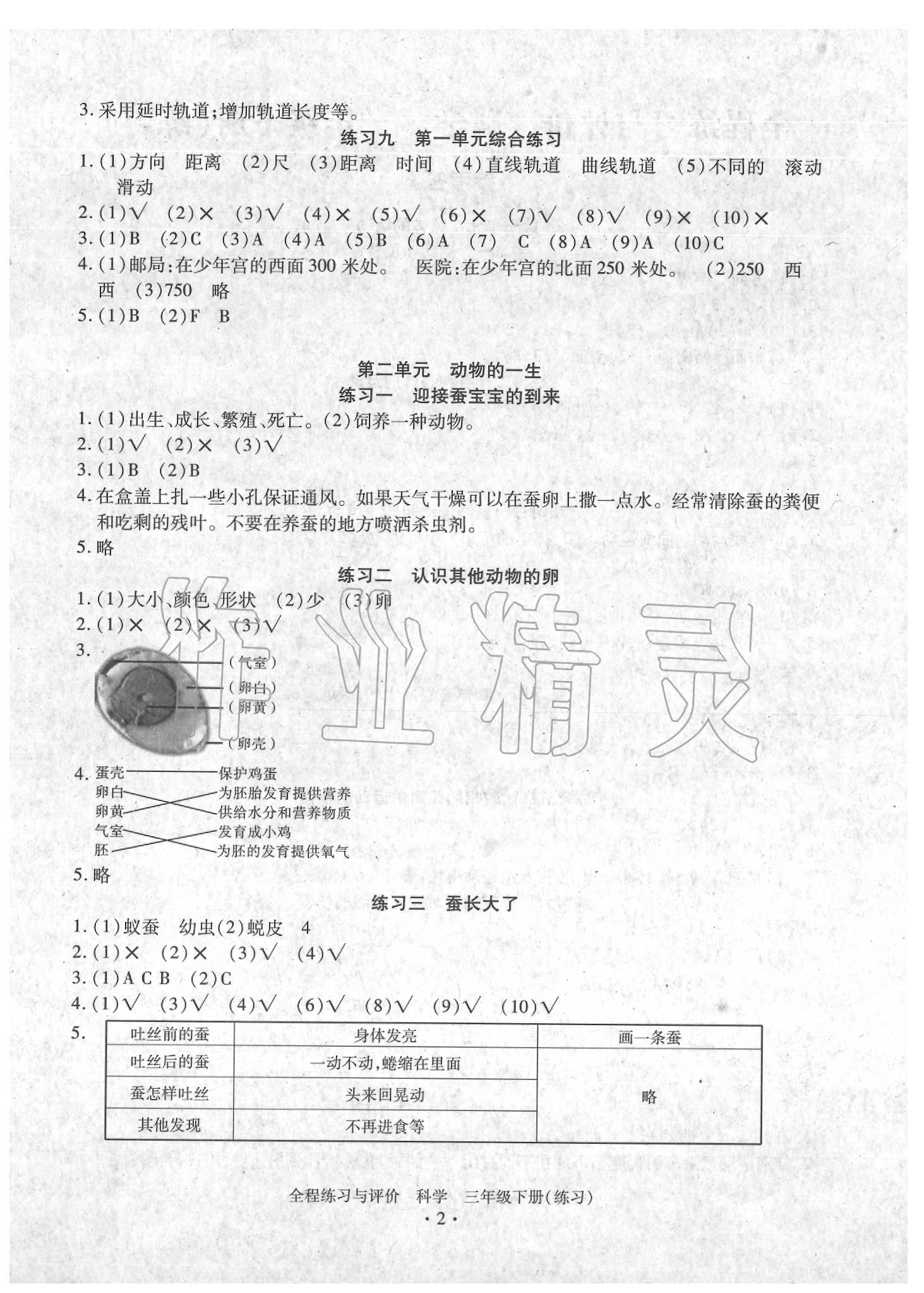 2020年全程練習(xí)與評(píng)價(jià)三年級(jí)科學(xué)下冊(cè)教科版 參考答案第2頁