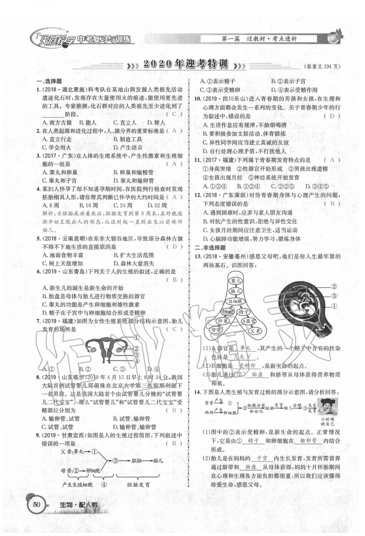 2020年天府教与学四川中考复习与训练生物人教版 第56页