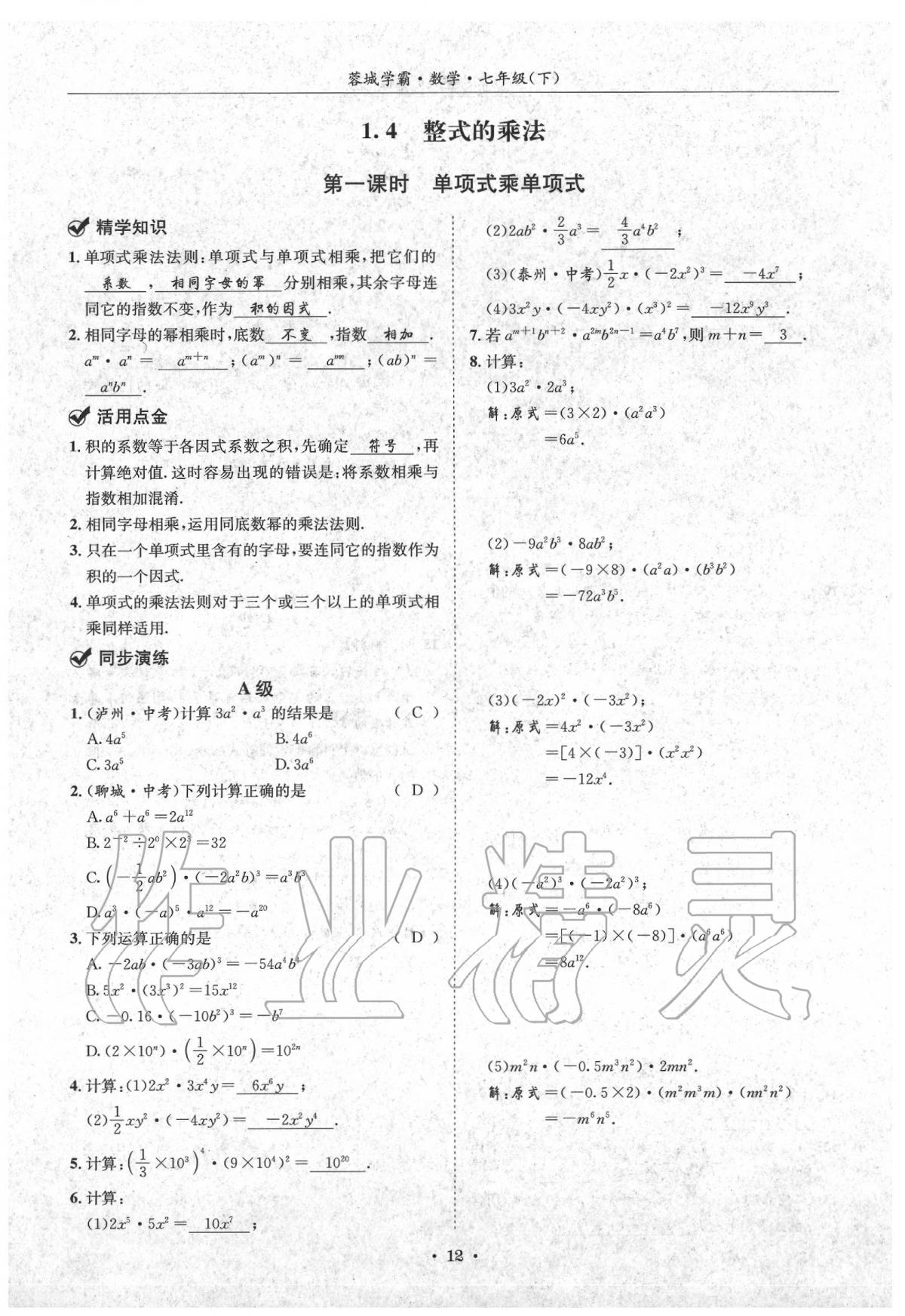 2020蓉城学霸七年级数学下册北师大版 第12页